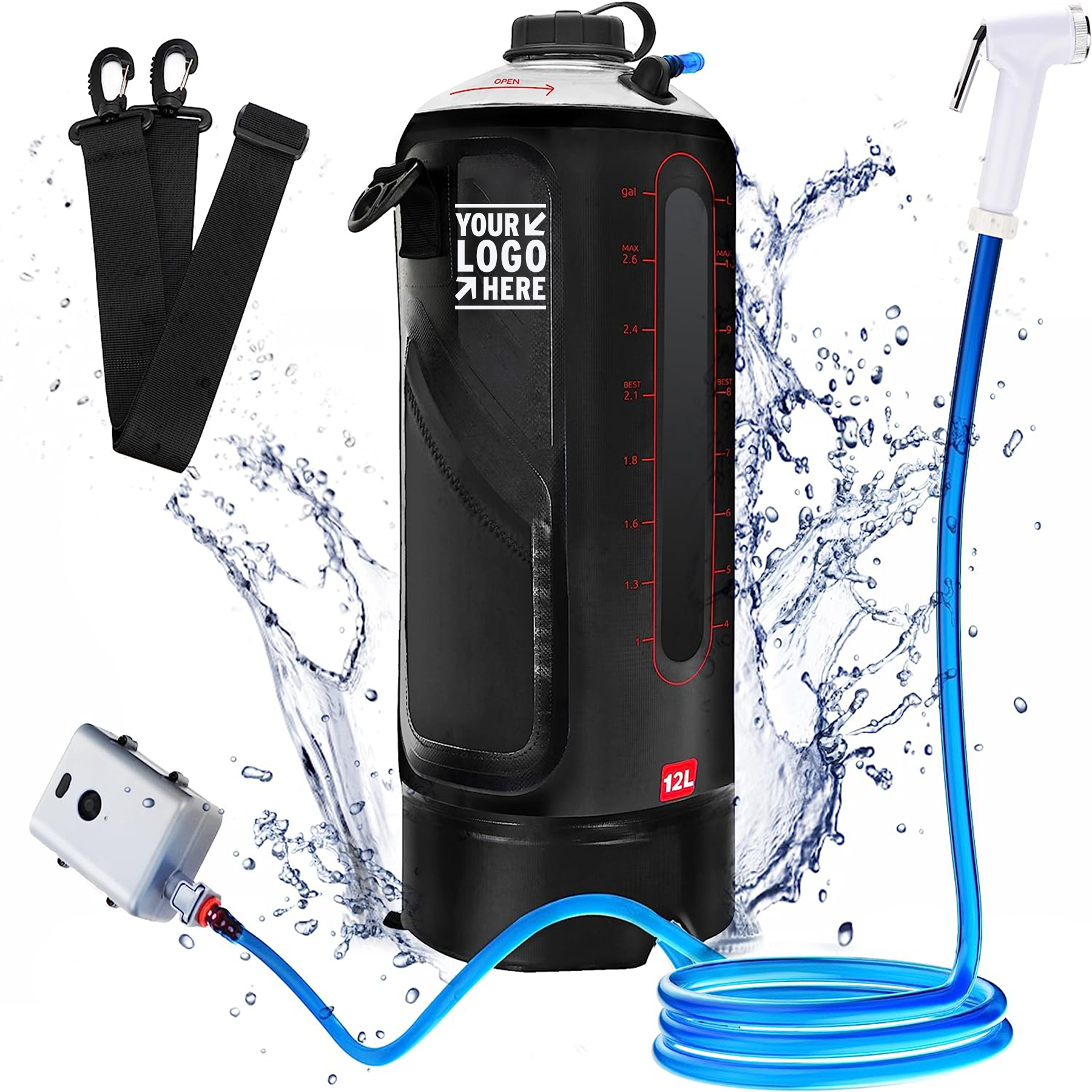 Water Level Window Auto Pressure Pump 12L Portable Camp Shower Bag with Upgraded Screw Lid 2