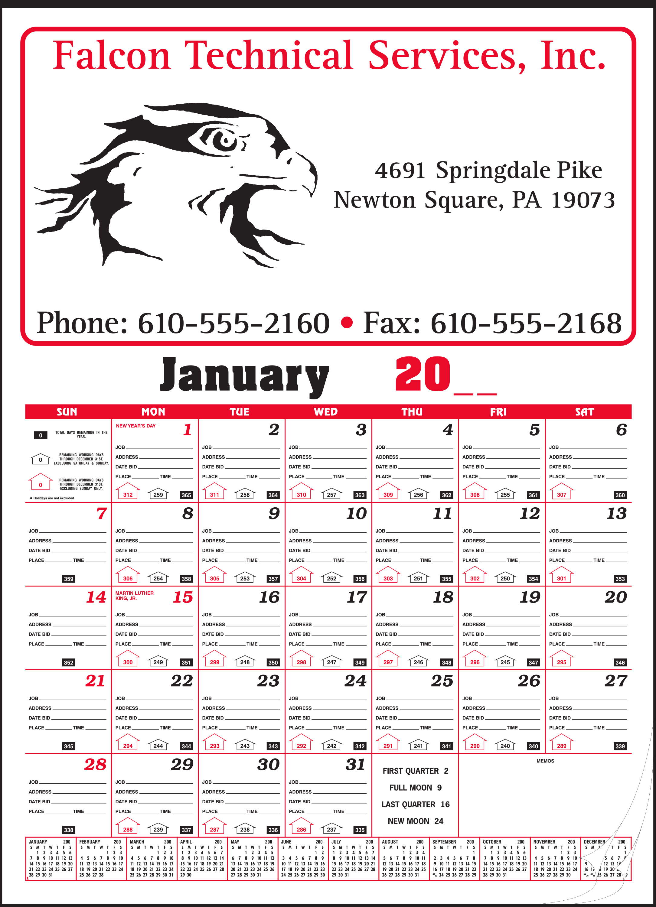 Style 74 Contractor's Bid Twelve Sheet Calendar 2
