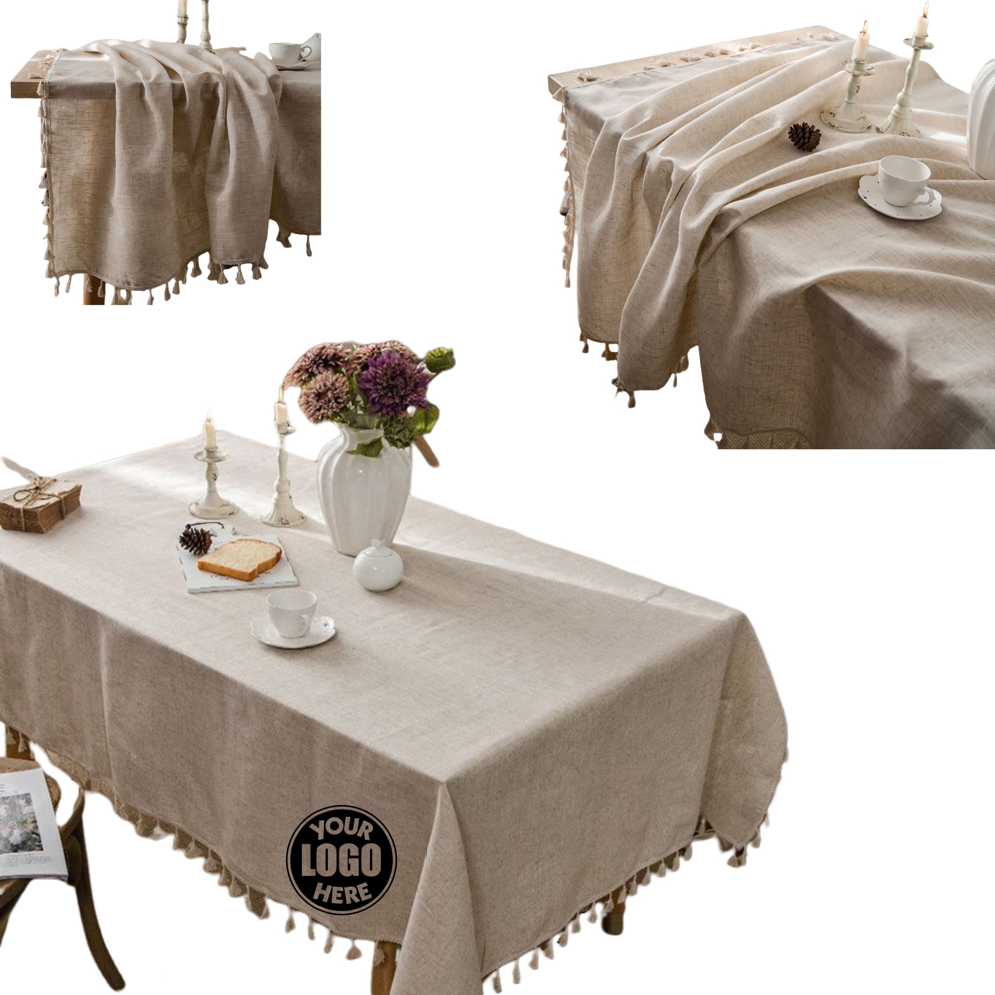 Cotton Linen Tablecloths Fabric Tassel Tablecloth 3