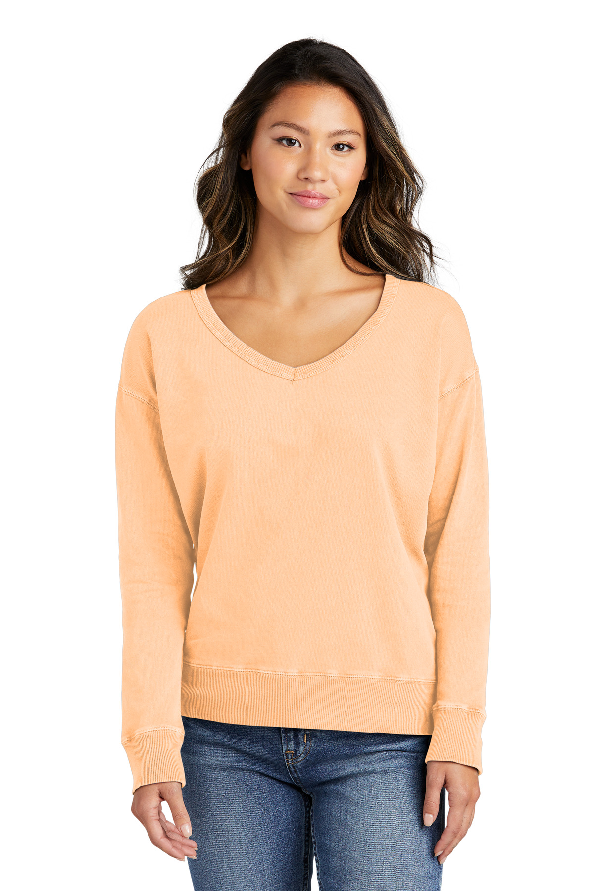 Port & Co Women's Beach Wash Garment-Dyed V-Neck Sweatshirt LPC098V 42