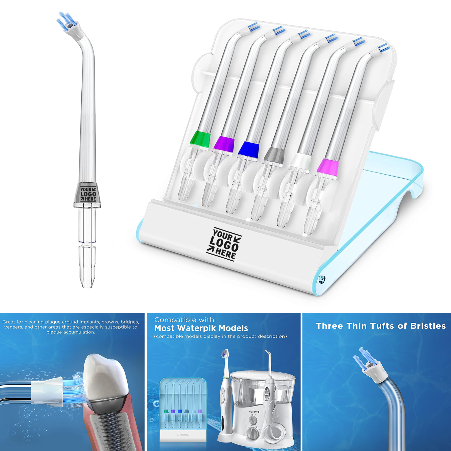 Compatible With Waterpik Water Flossers Plaque Remove Brisles 6Pcs Multiple Replacement Tips  