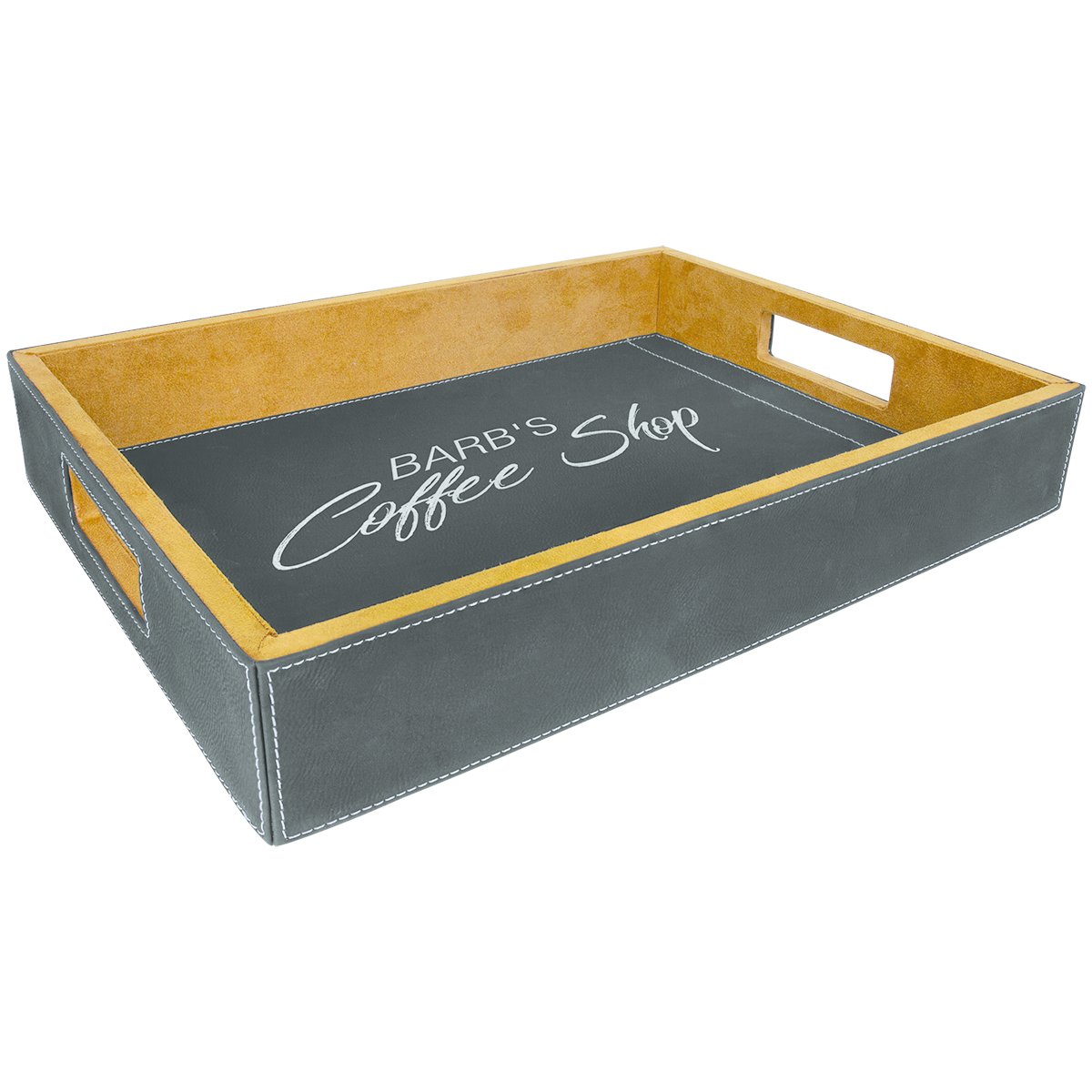 16" x 12" Black/Silver Leatherette Serving Tray