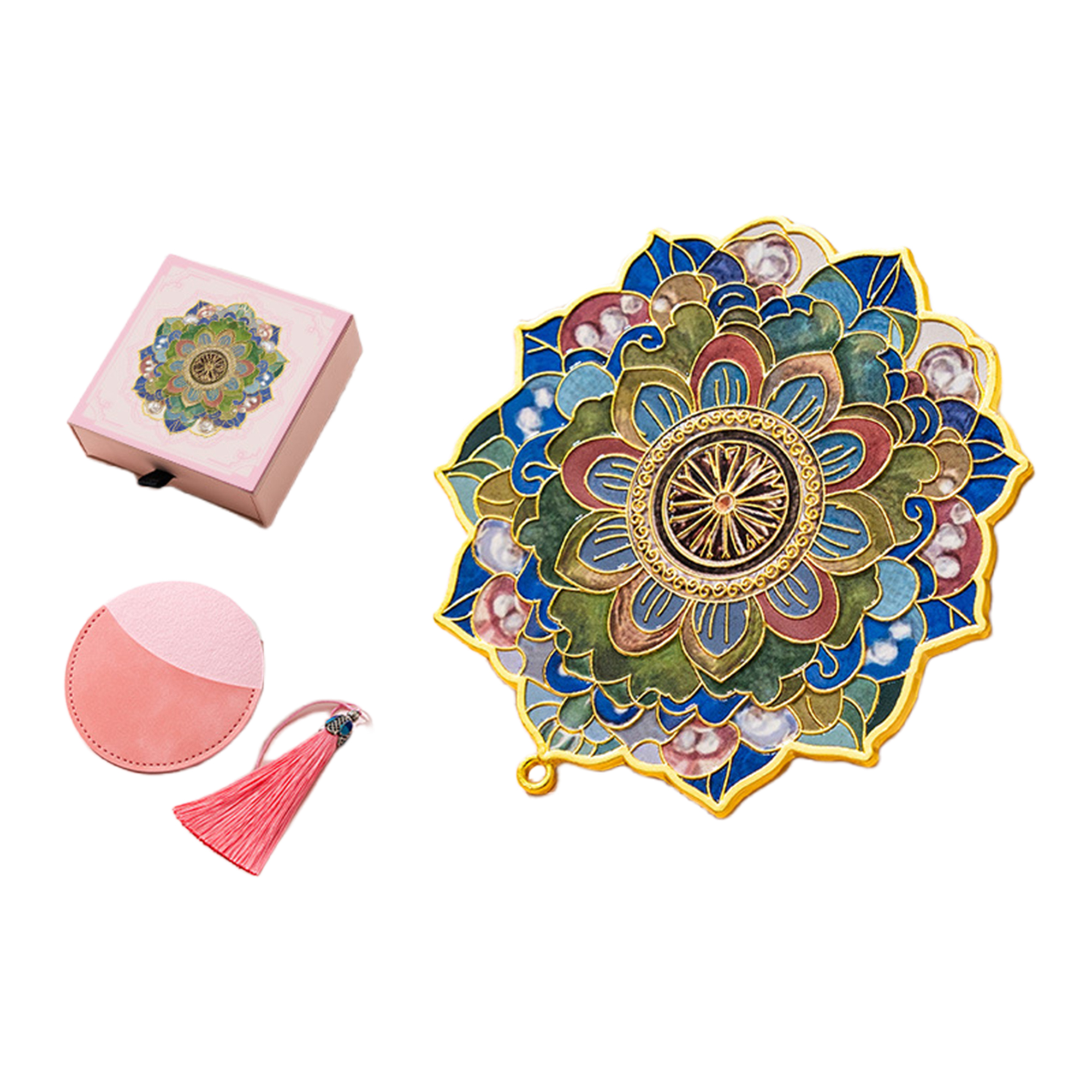 Green Floral Portable Mirror with Embossed Texture 4