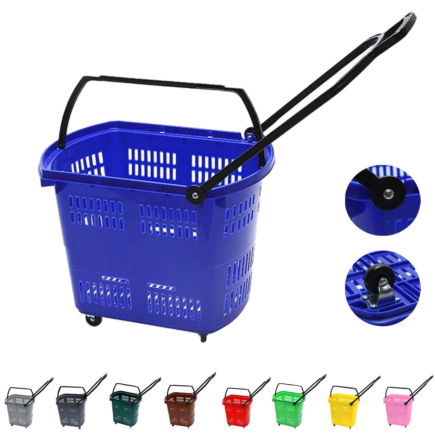 Plastic Wheeled Shopping Baskets w/ Handles 29
