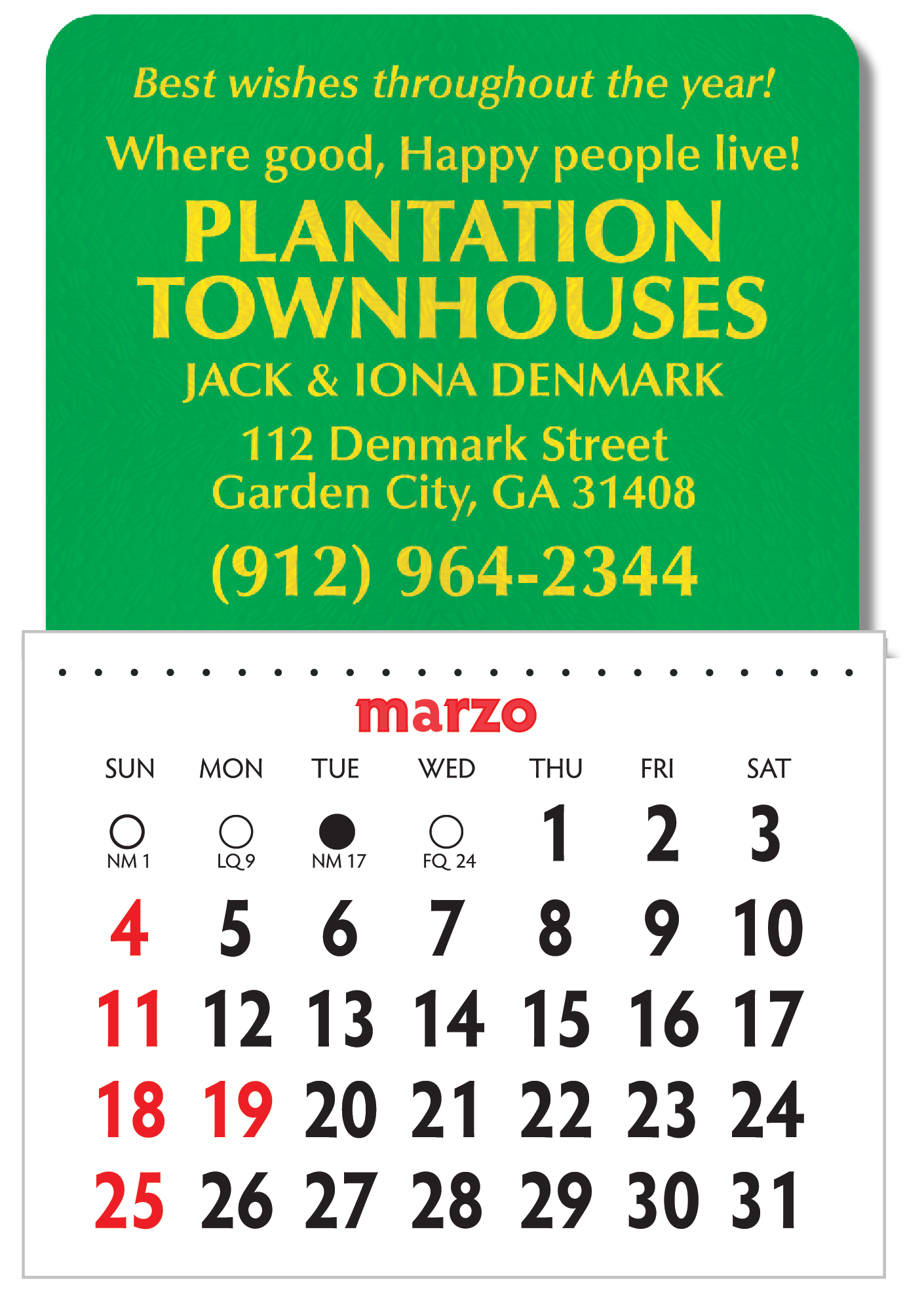 Designer shaped Kwik-Stik 6 Mill Smooth Vinyl Spanish Calendar Standard Design 1