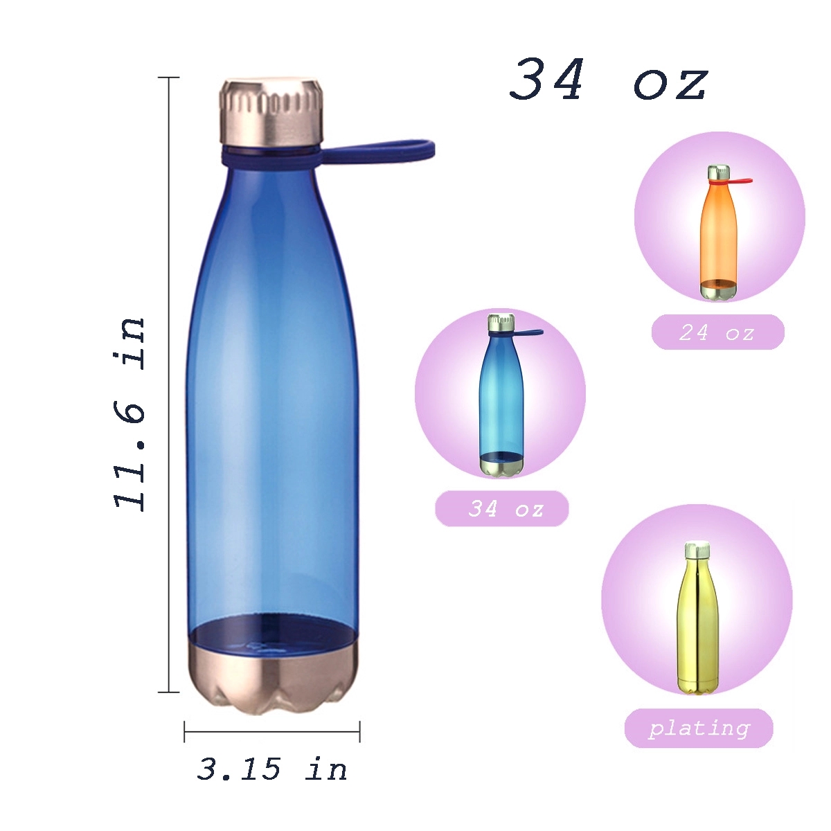 34 Oz Plastic Water Bottle With Steel Top And Base 4