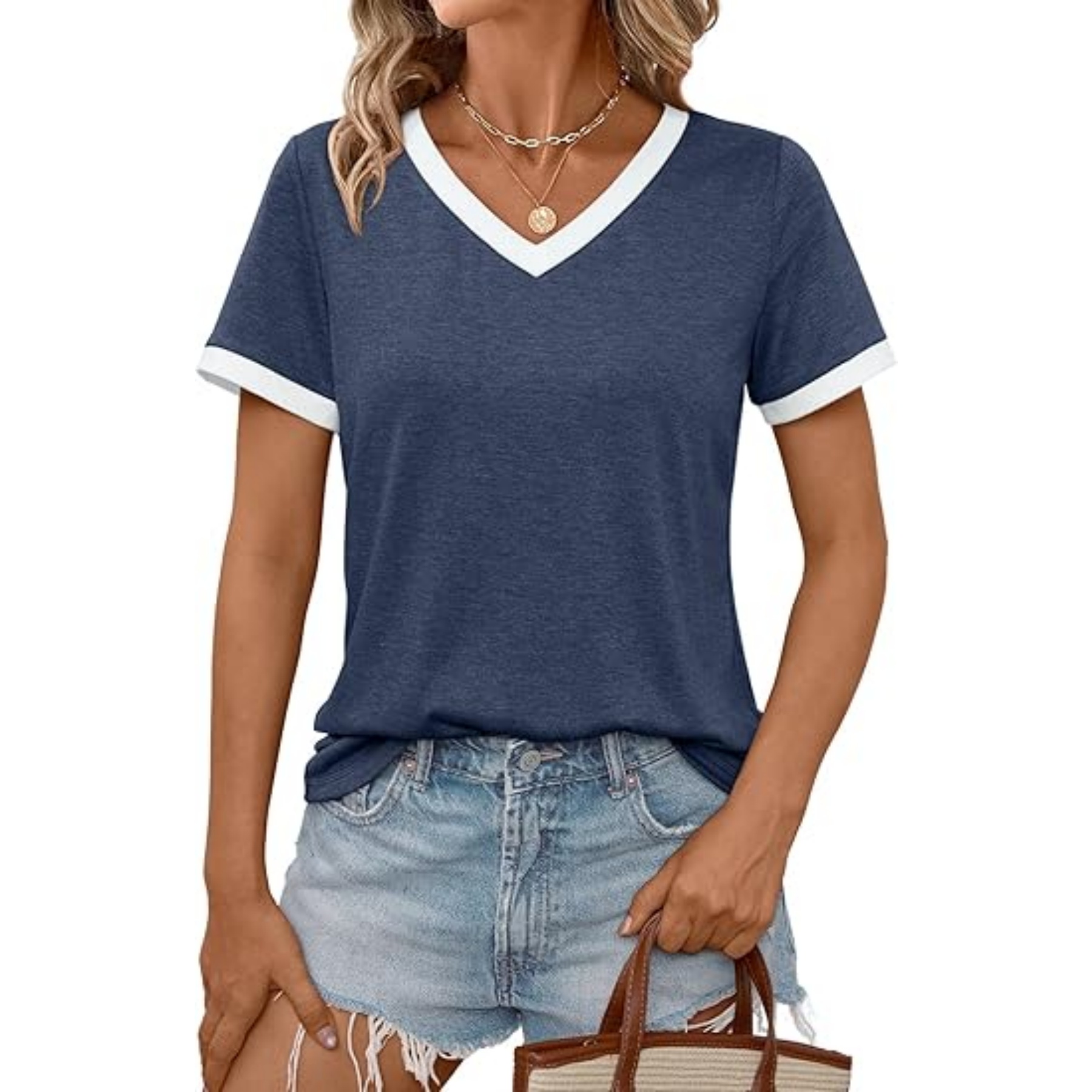 Woman Casual Soft Tunic V Neck Short Sleeve 6