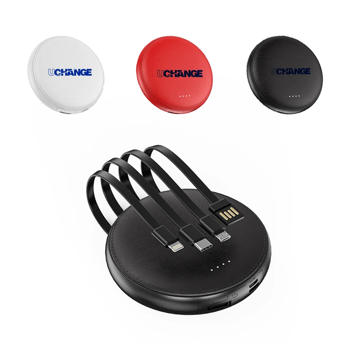 Round Portable Power Bank With Built-In Cables 9