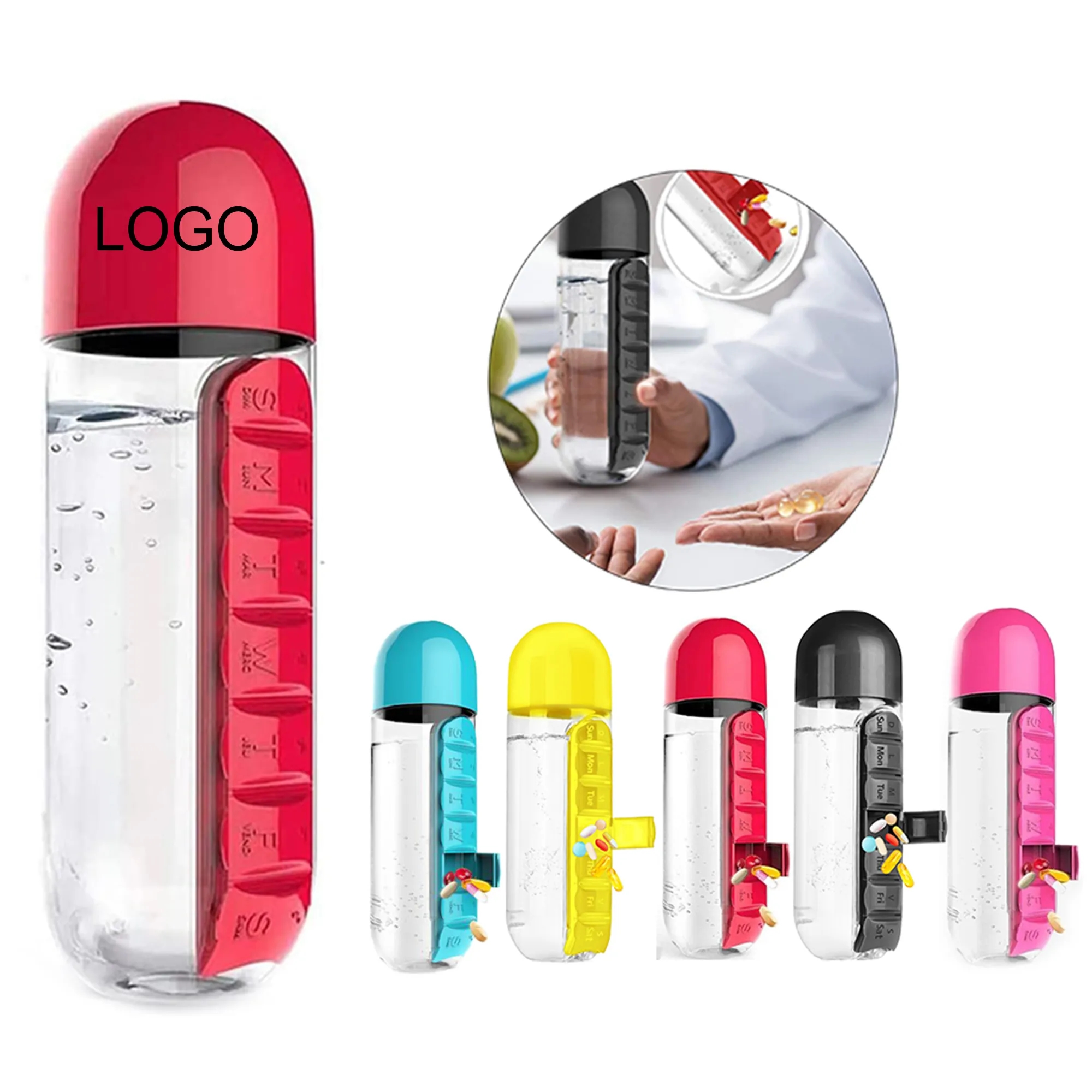 2 in 1 Water Bottle with 7 Day Pill Organizer 2