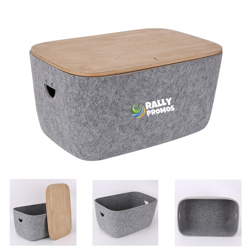 PET Felt Storage Boxes Drawer Cube Container With Wooden Lid 2