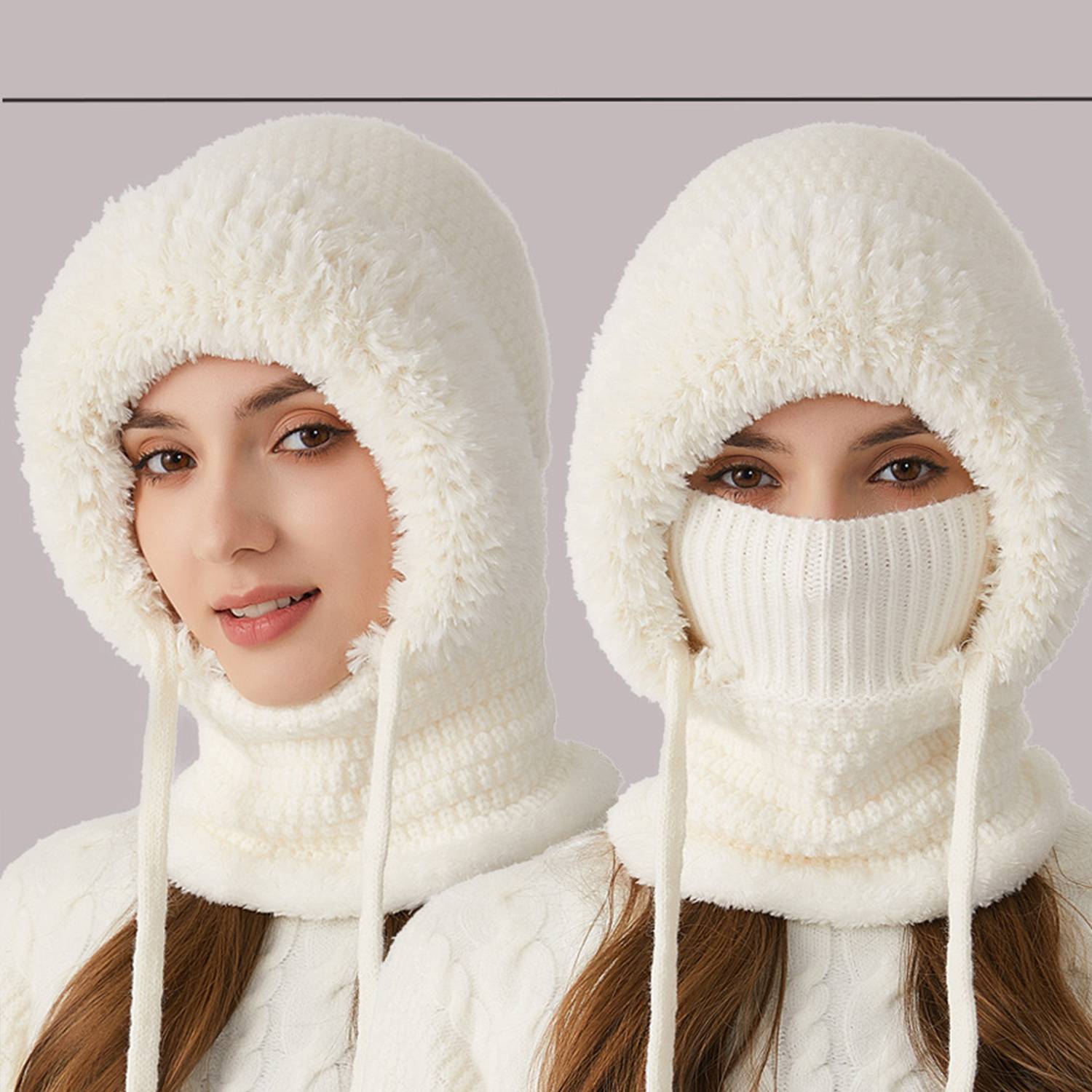 Women Winter Knit Beanie Hat w/ Face Mask 9