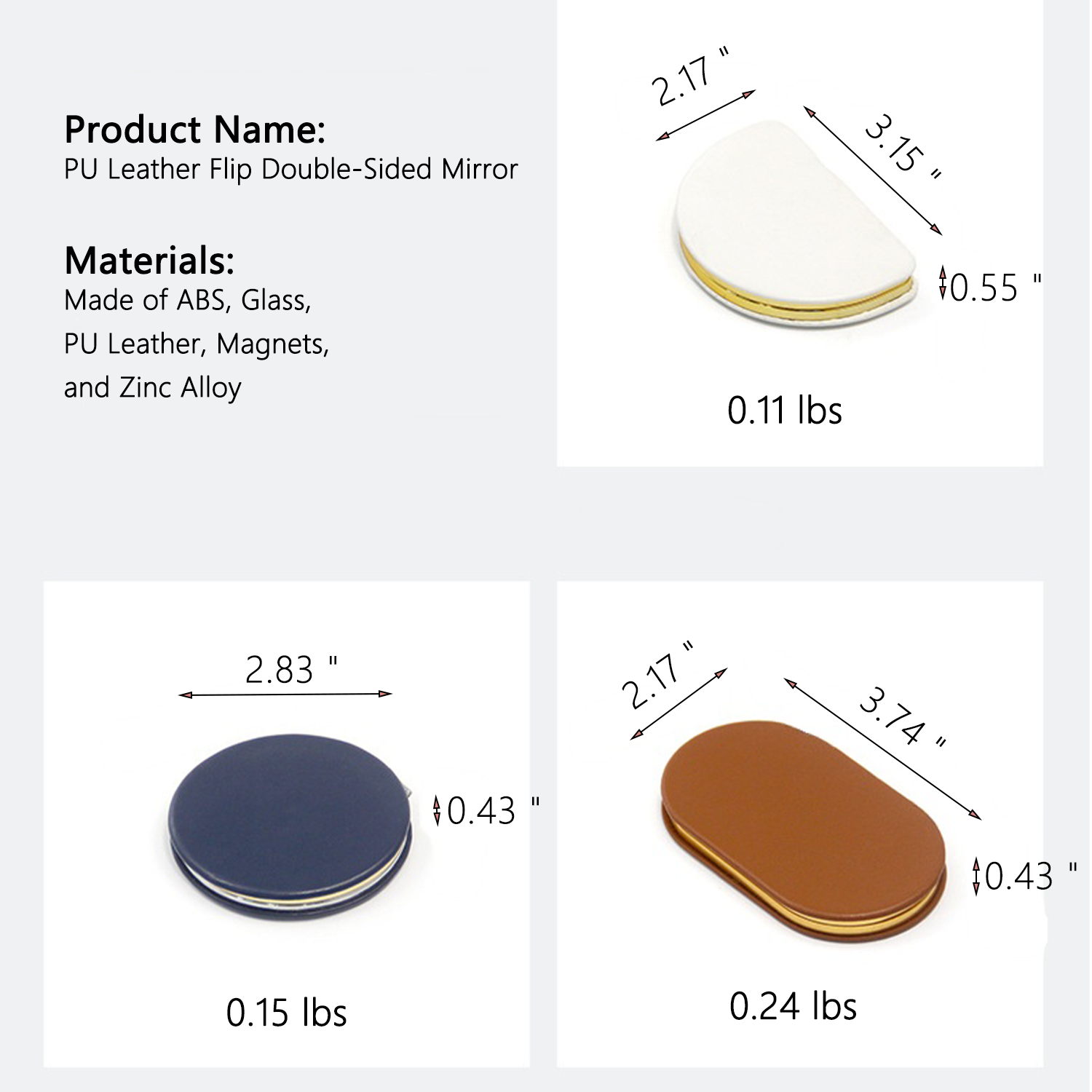 foldable oval magnifying Makeup PU Leather vanity Mirror 3