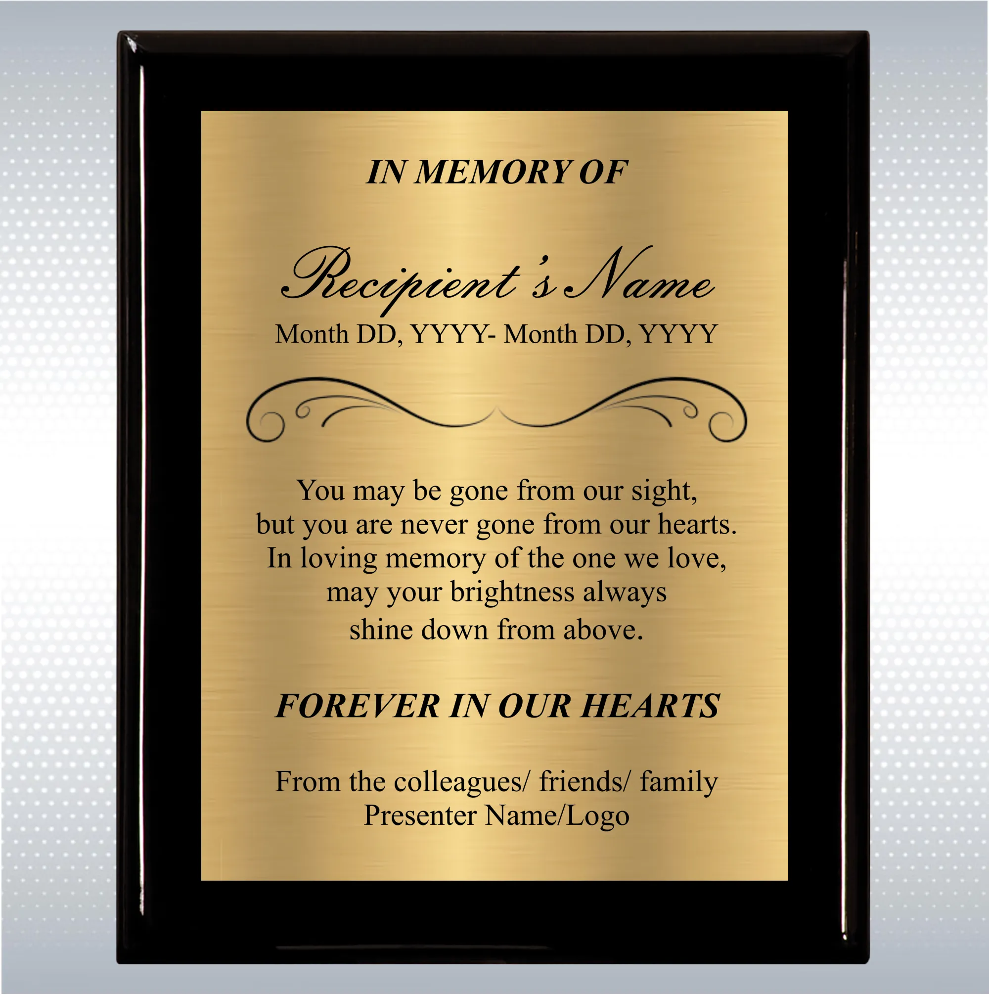Black Piano Finish Wood Plaque Memorial Gift Award 20