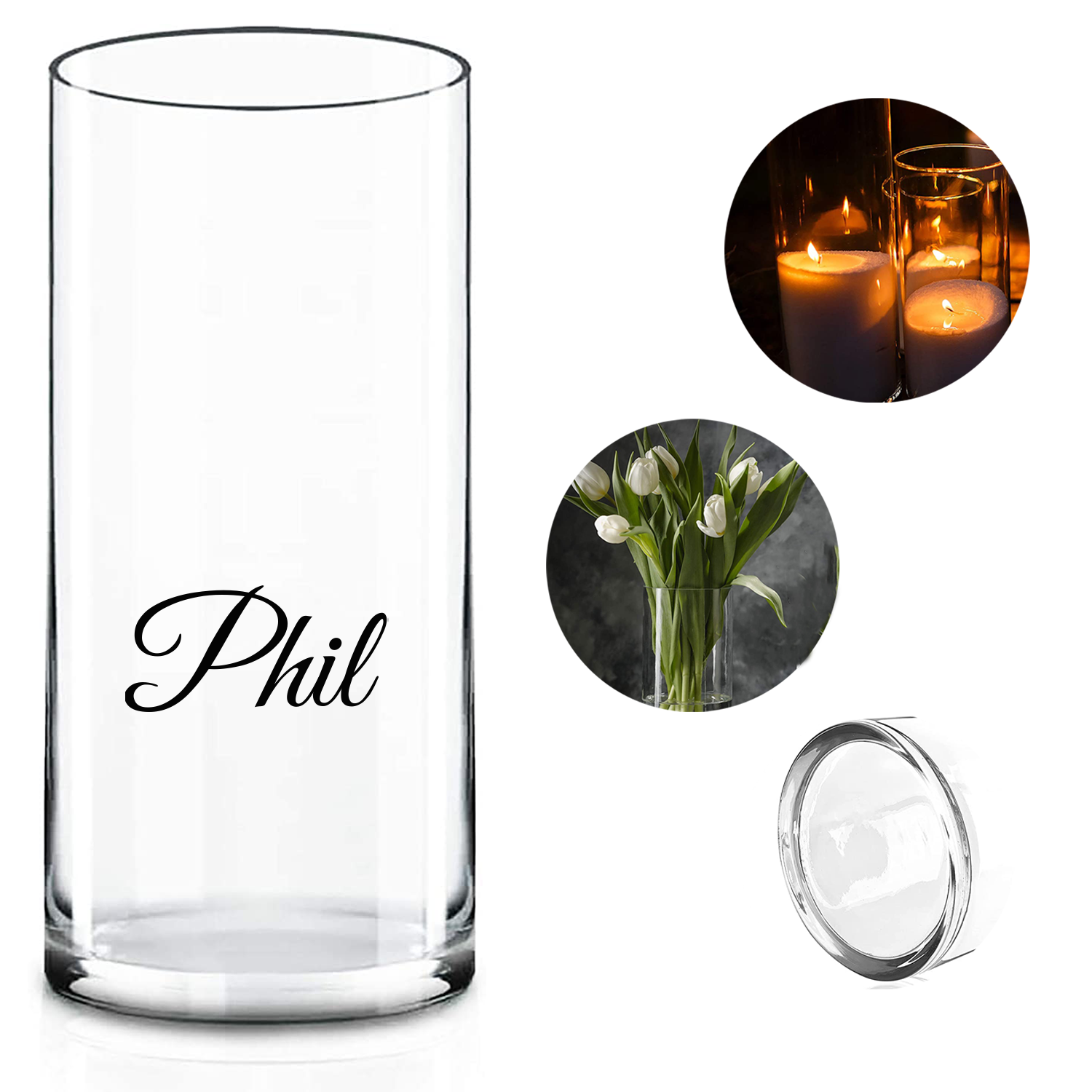 Clear Glass Cylinder Vase (H:10" D:4") 2