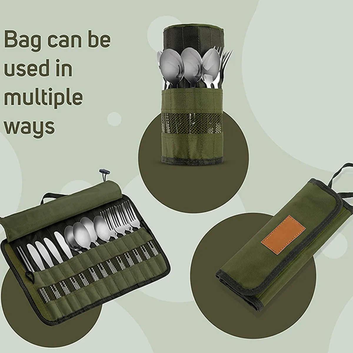 Roll Up Cutlery Storage Bag With Handle Utensil Not Included 4