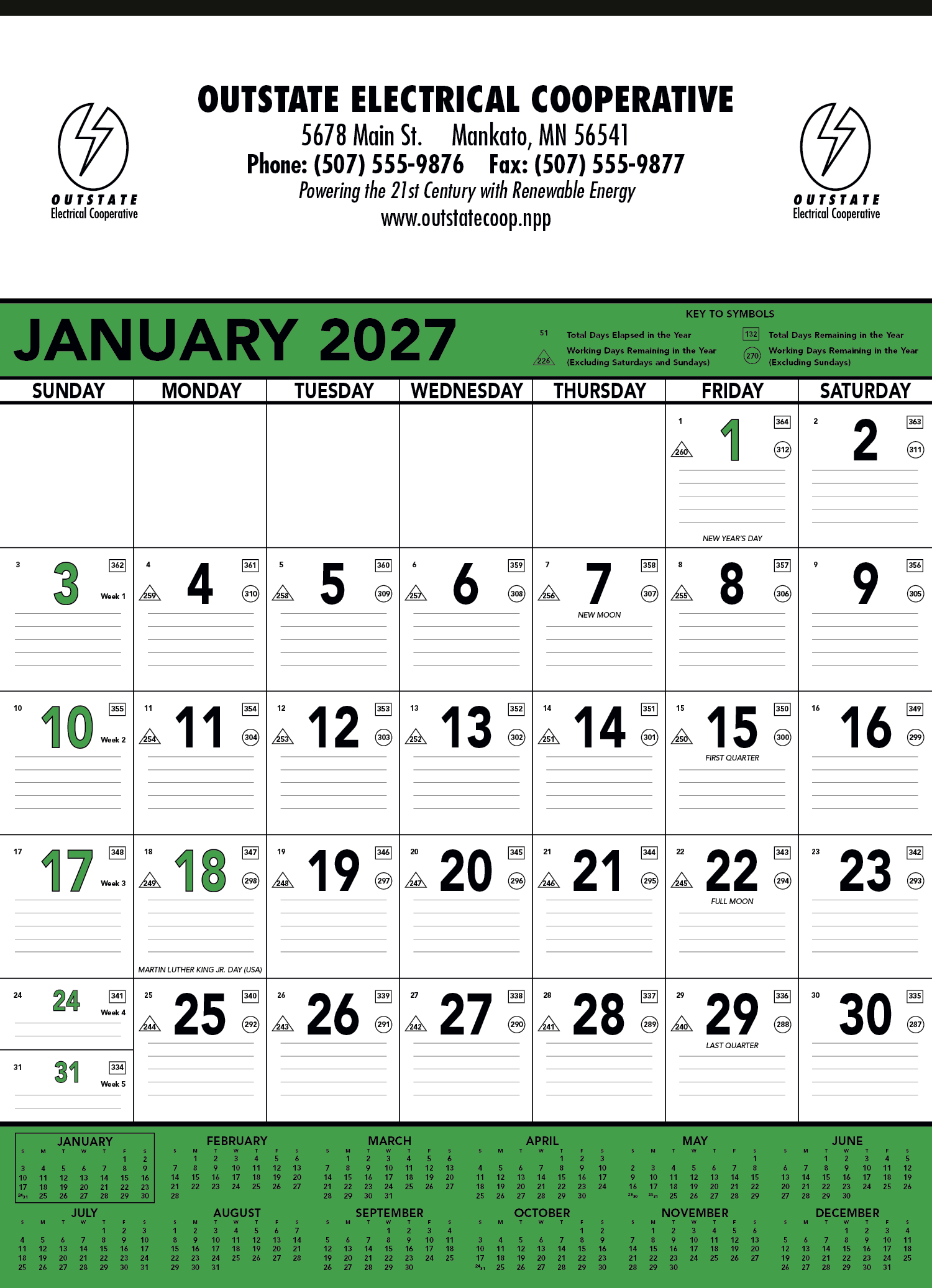 Triumph® Calendars Green & Black Contractor Memo Calendar 8