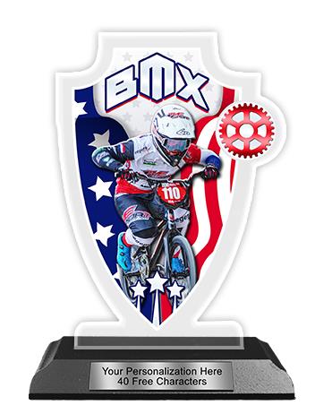 Acrylic Trophy: 6" Arrowhead, BMX USA Design, 3x5" 2