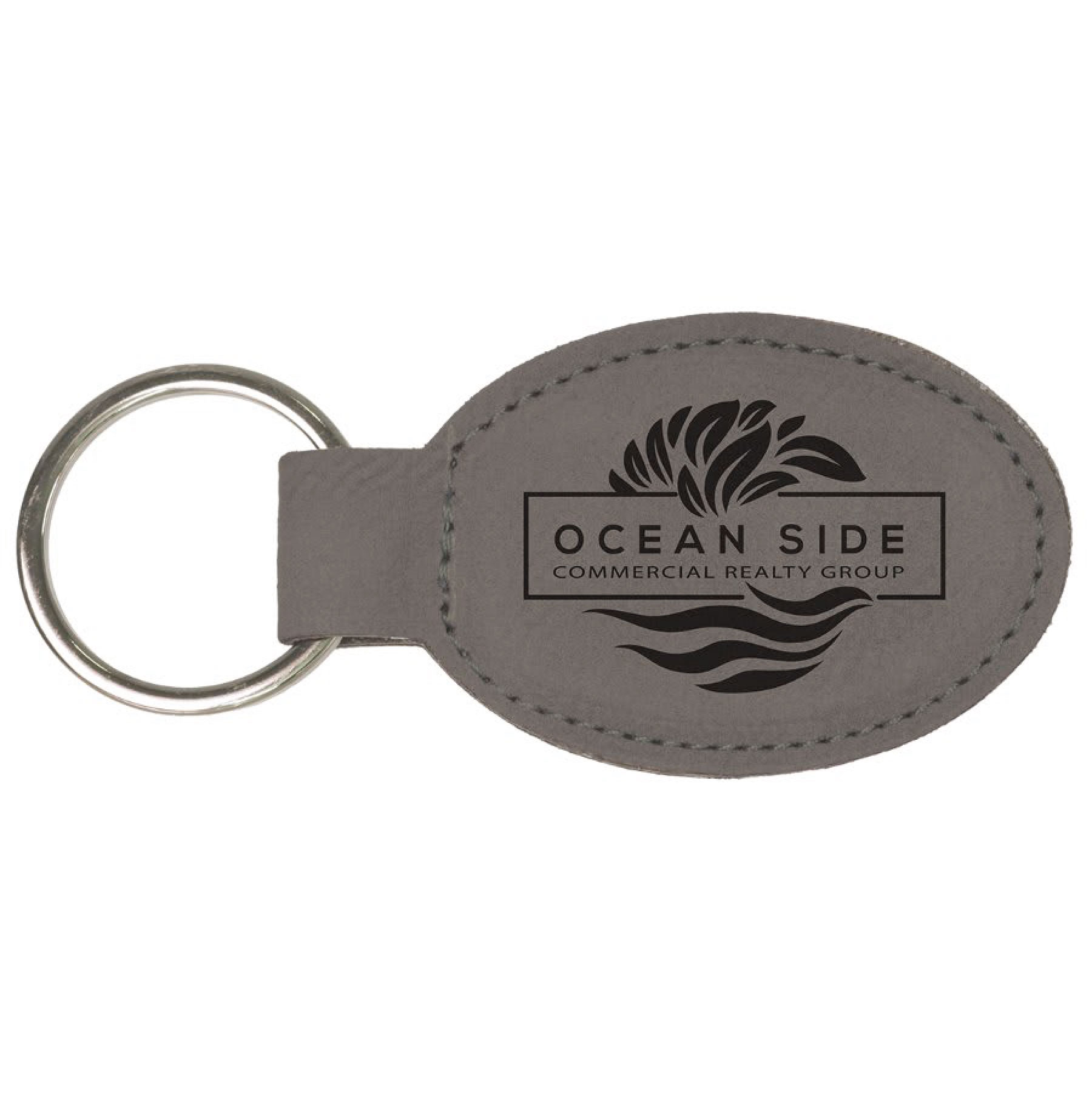 Gray Leatherette Oval Keychain