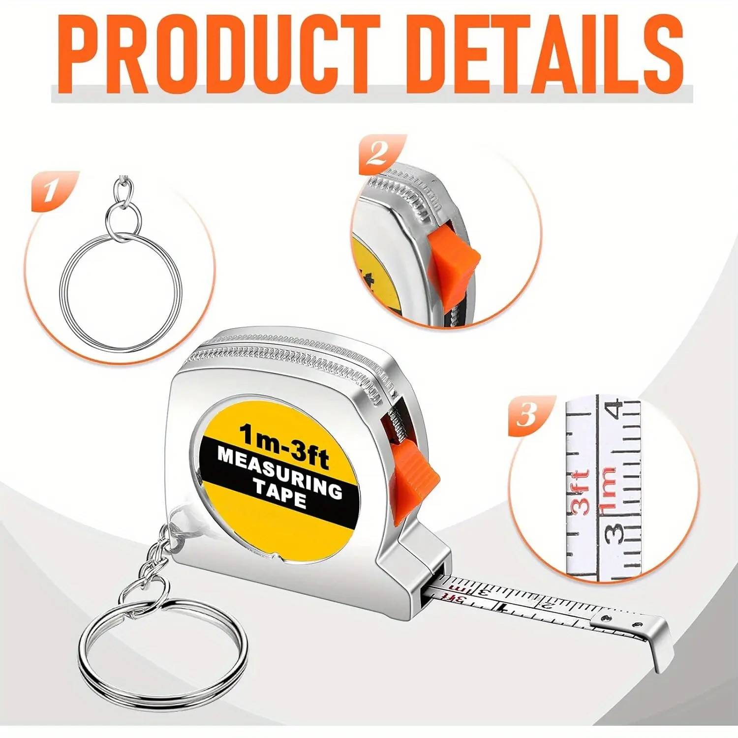 Mini ABS Stainless Steel Retractable Tape Measure Keychain 5