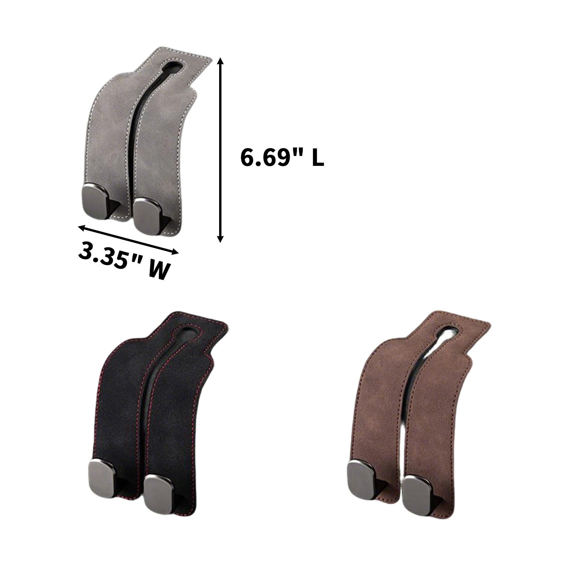Alloy Headrest Utility Hook With Faux Leather Cover 6.69" Length X 3.35" Width 3