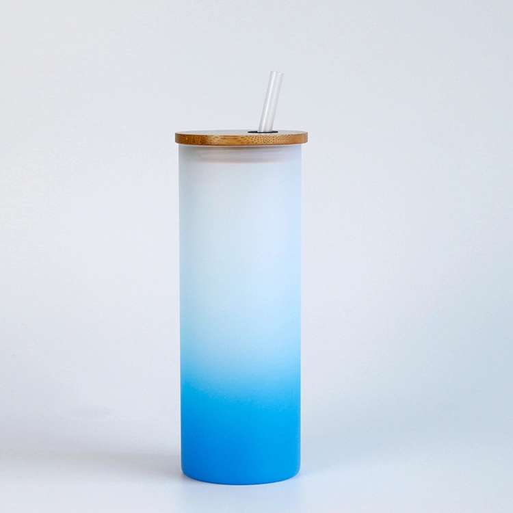 18Oz Bamboo Covered Frosted Glass Cup 5