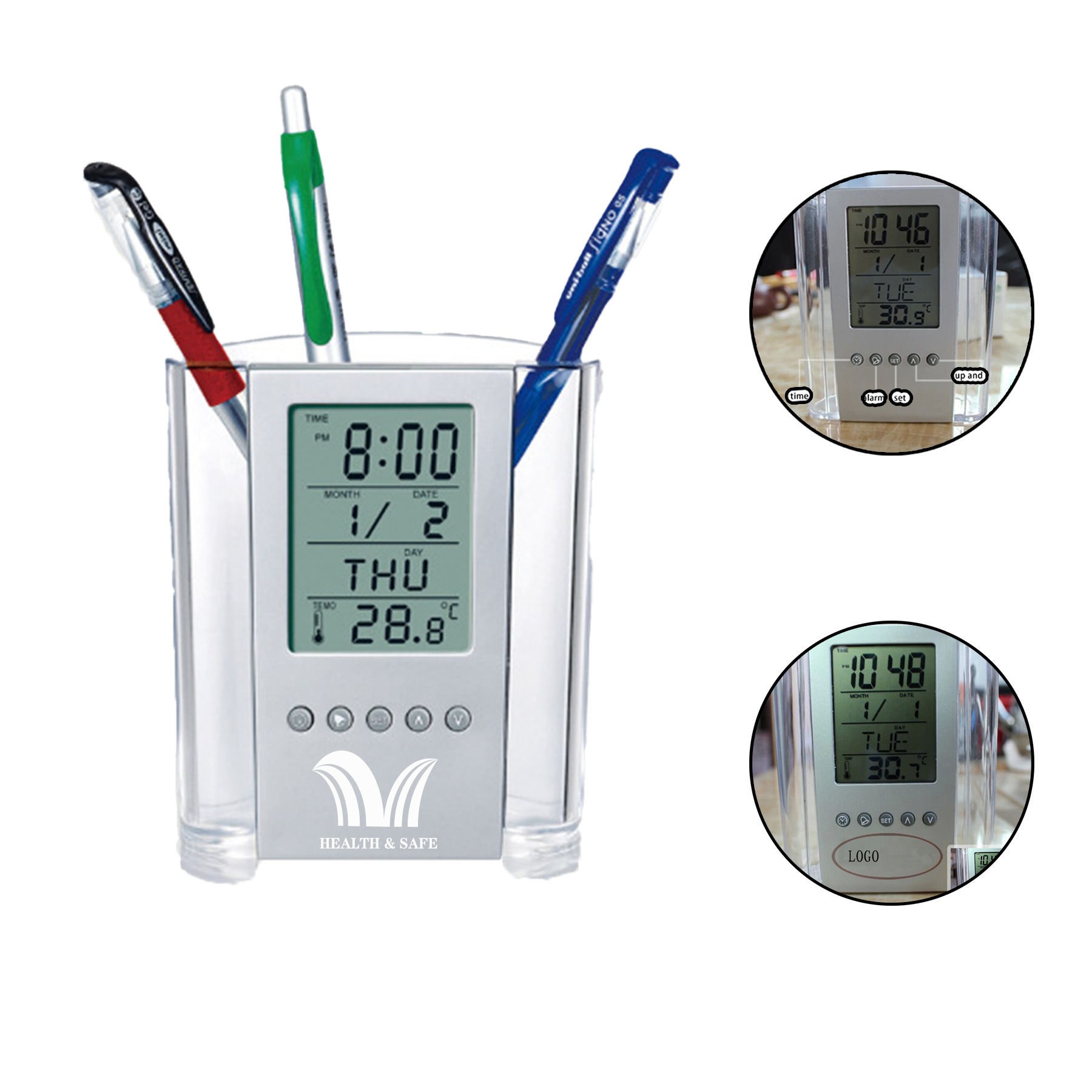 Desktop Calendar Alarm Clock Pen Holder 2