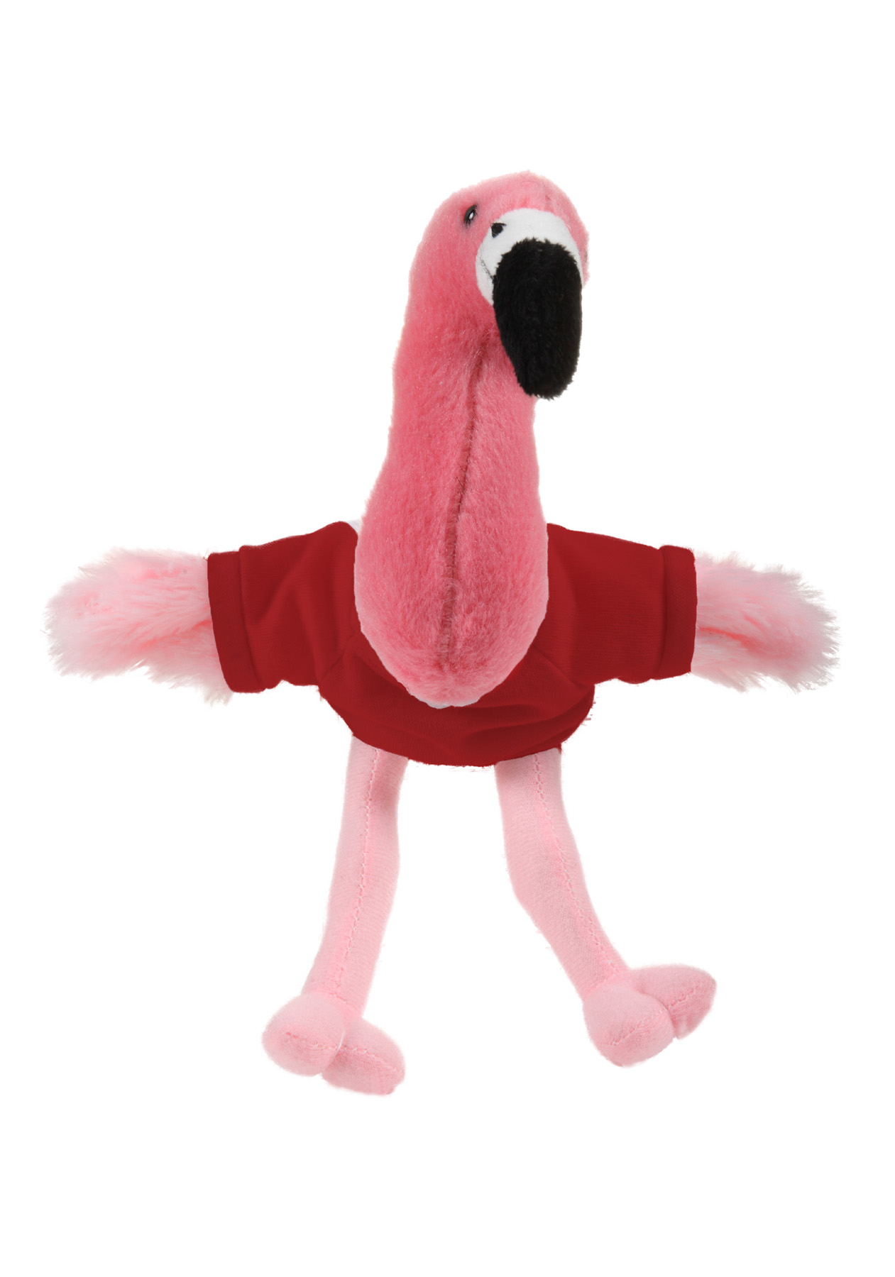 Soft Plush Sitting Flamingo waering a T-Shirt 9
