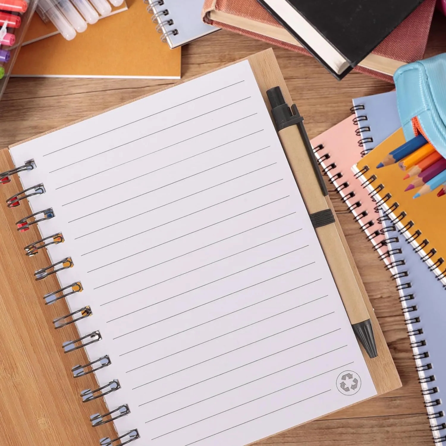 Eco-Friendly Natural Bamboo Cover Notebook With A Pen 7