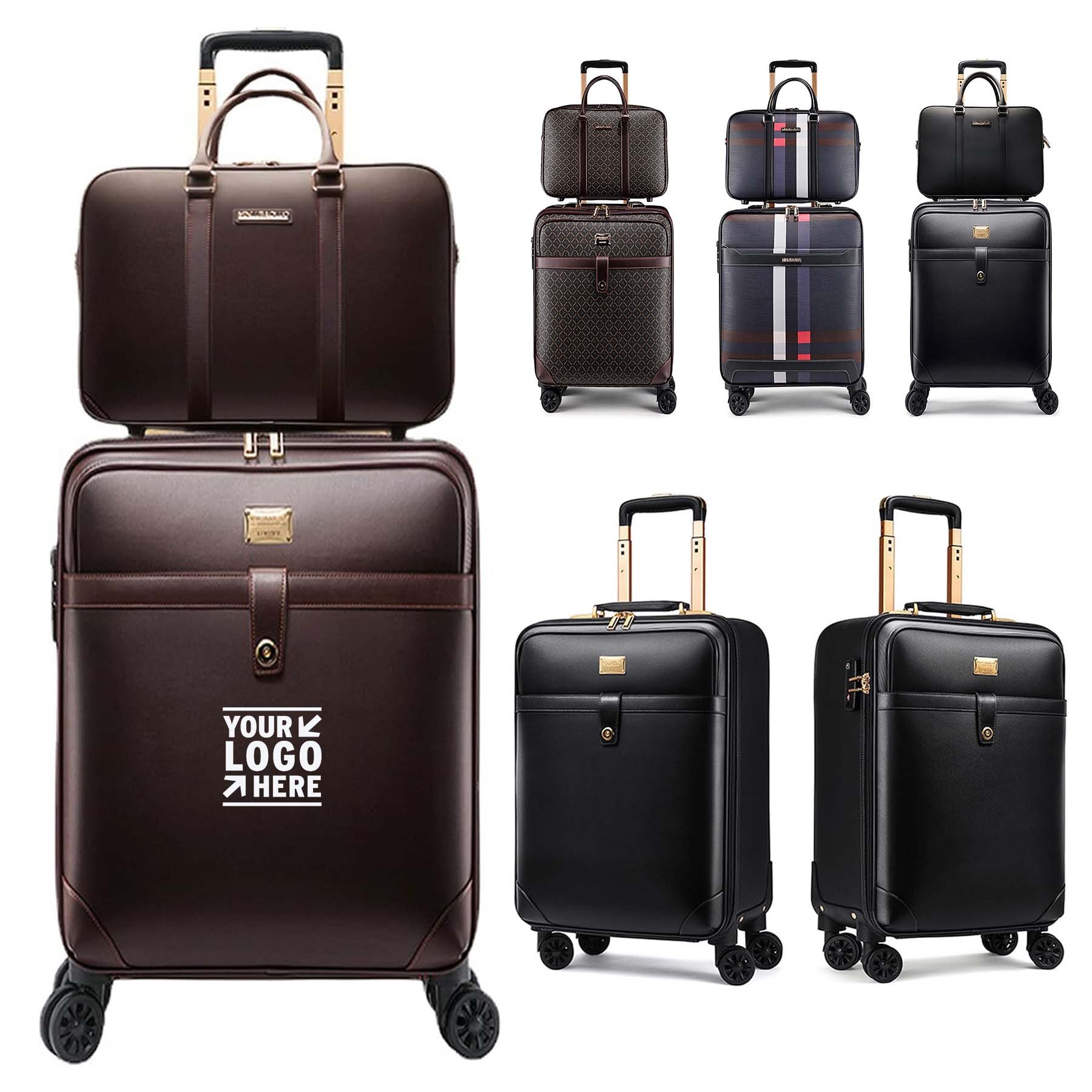 2Pcs 20In Leather Expandable Business Travel Waterproof Luggage with TSA Lock 2