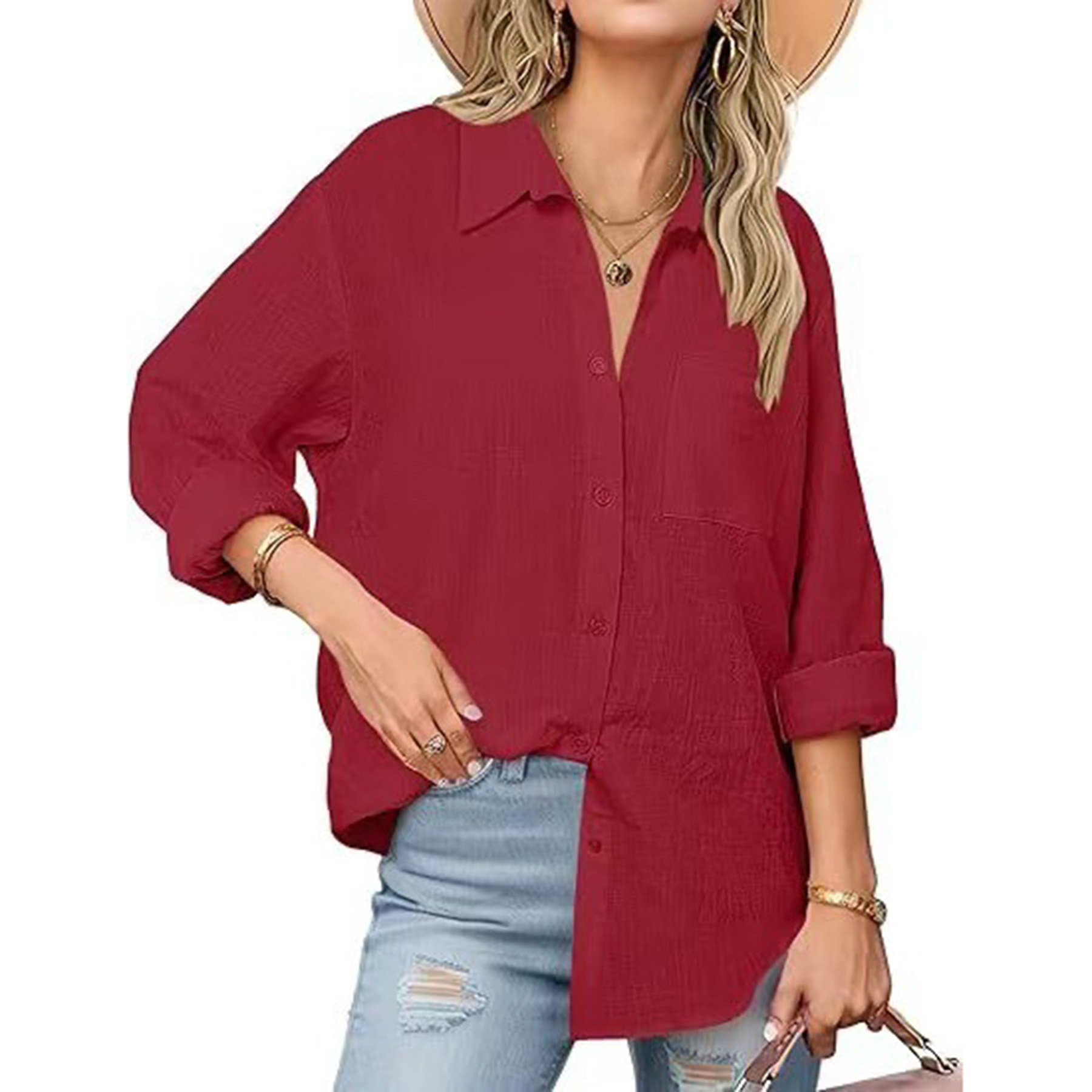 Womens Button Down Shirts Long Sleeve Cotton 7