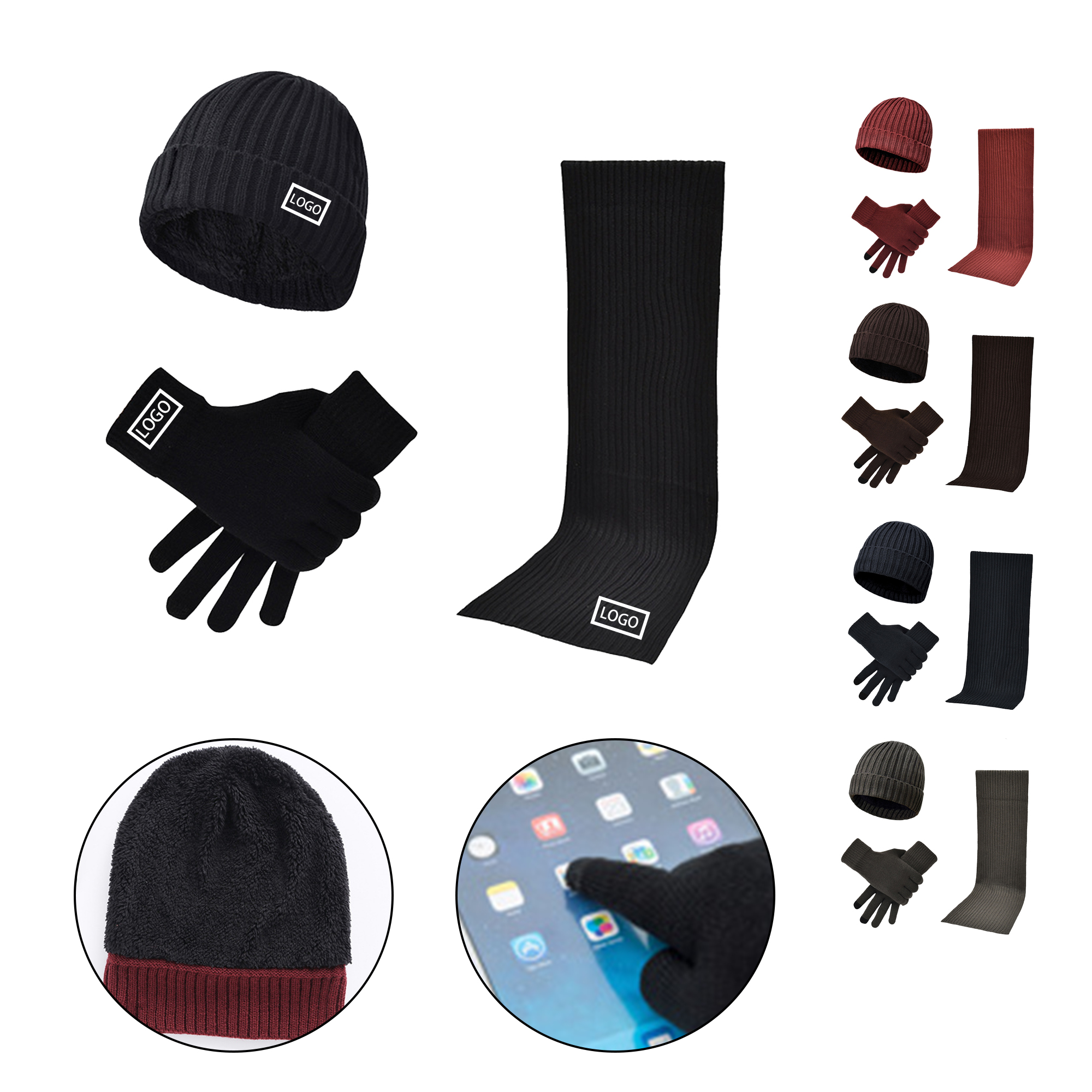 MOQ:5pcs Winter Scarf Gloves Beanie Combo 2