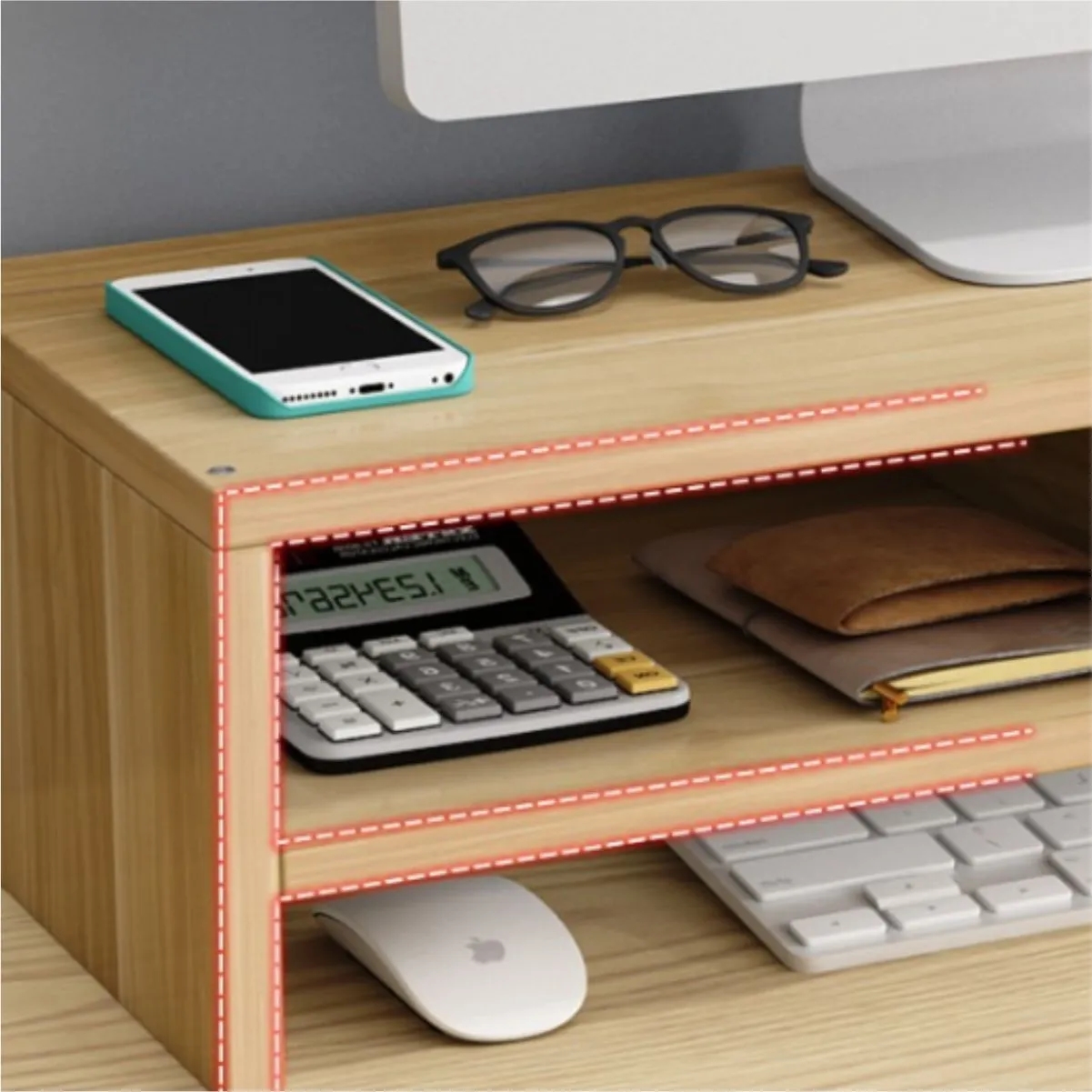 Wood Desktop Monitor Riser With Keyboard Shelf 2