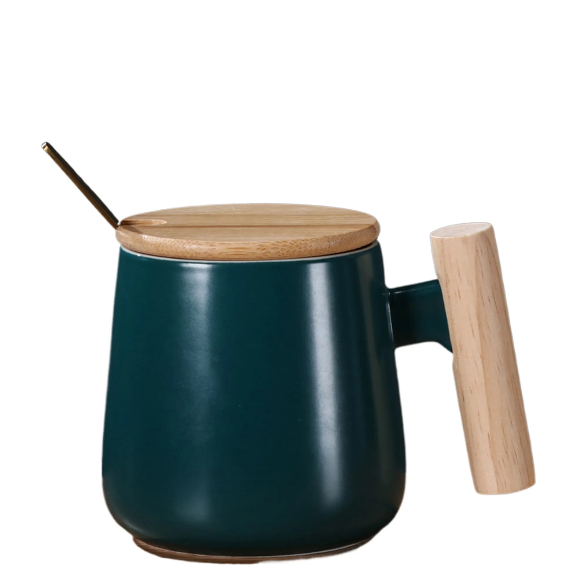 MOQ50 Simple Ceramic Mug with Wooden Handle and Spoon 8