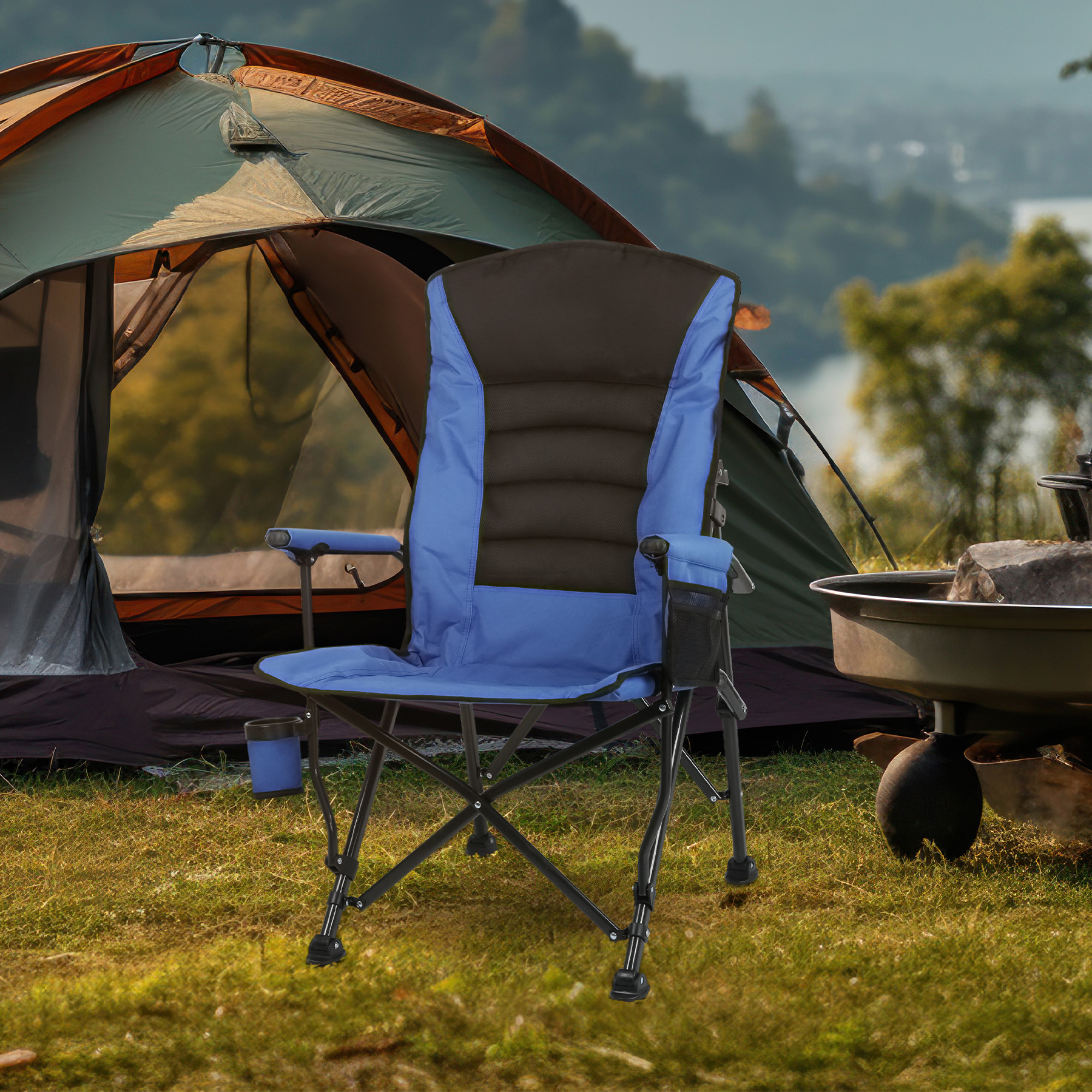 Premium Adjustable Backrest Padded Folding Camping Chair 2