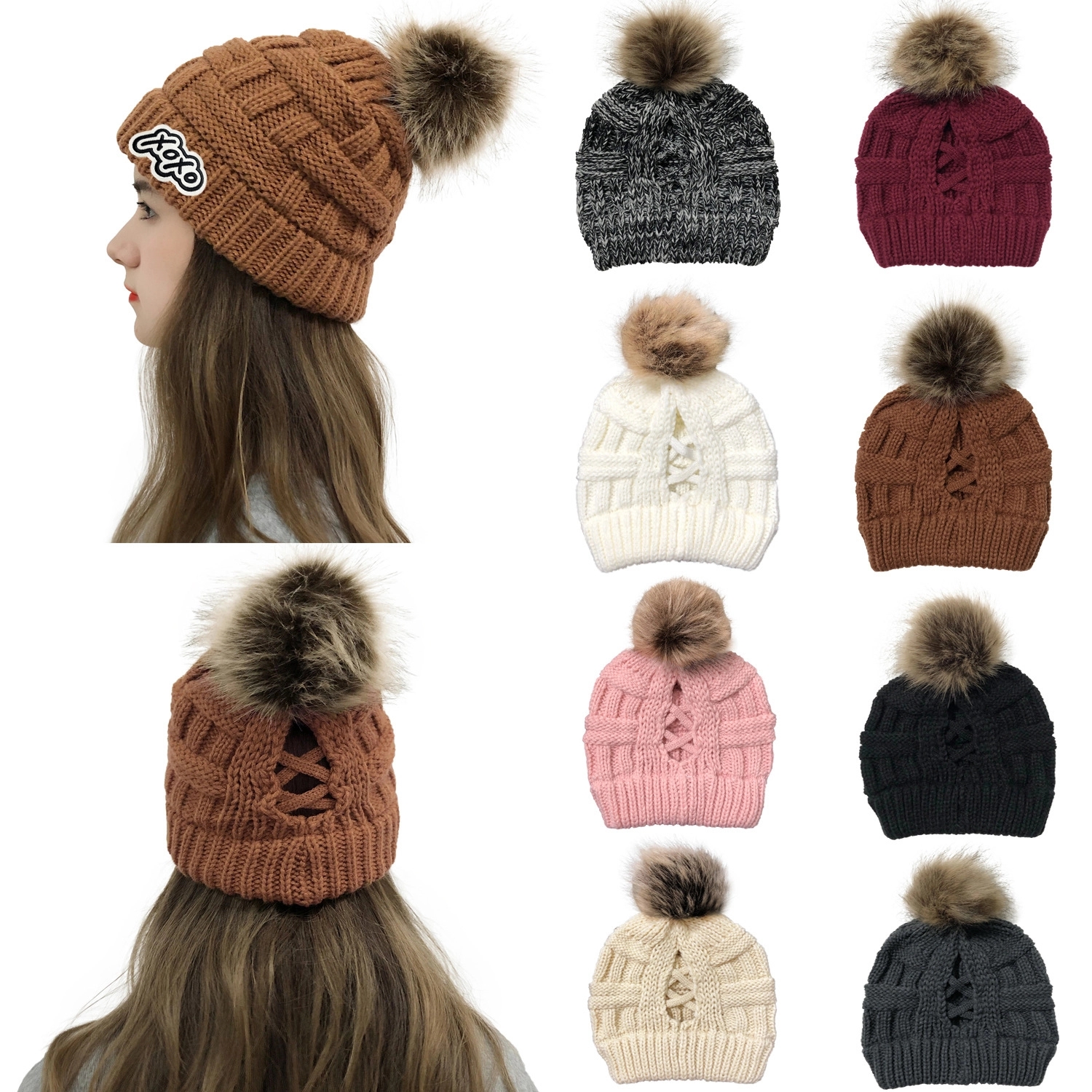 Knit Beanie Hat PomPom 2