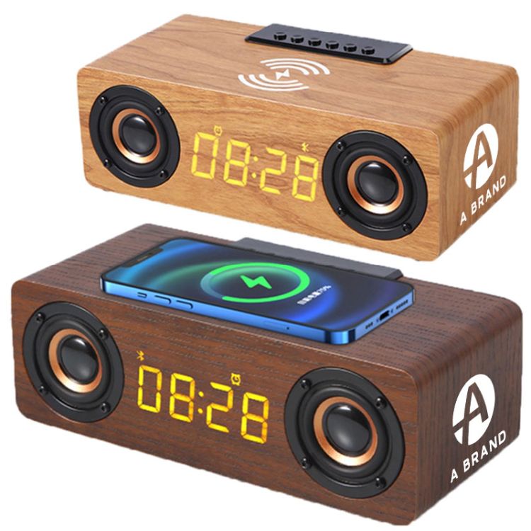 Wooden Wireless Charger Speaker With Alarm Clock 1