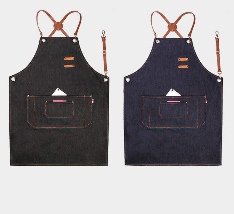 Leather Straps Denim Apron 2