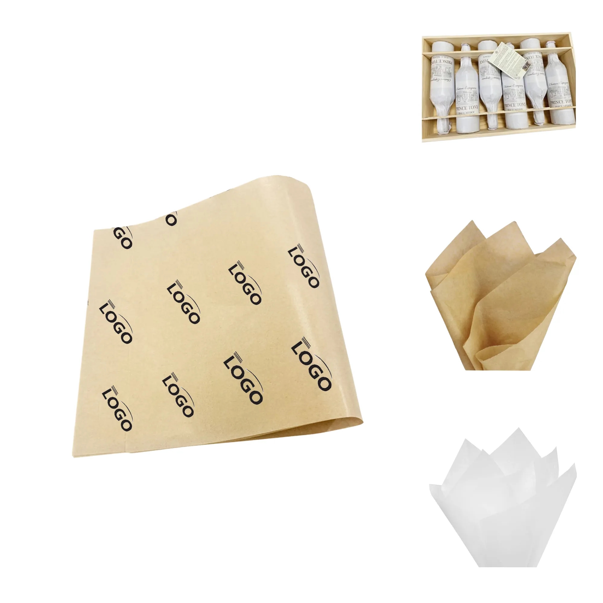 18"x24" Custom Logo Wine Floral Kraft Paper Wrap MOQ 100PCS 6