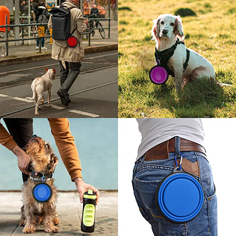 Portable Foldable Dogs Food Bowls w/ Carabiner Clip 11