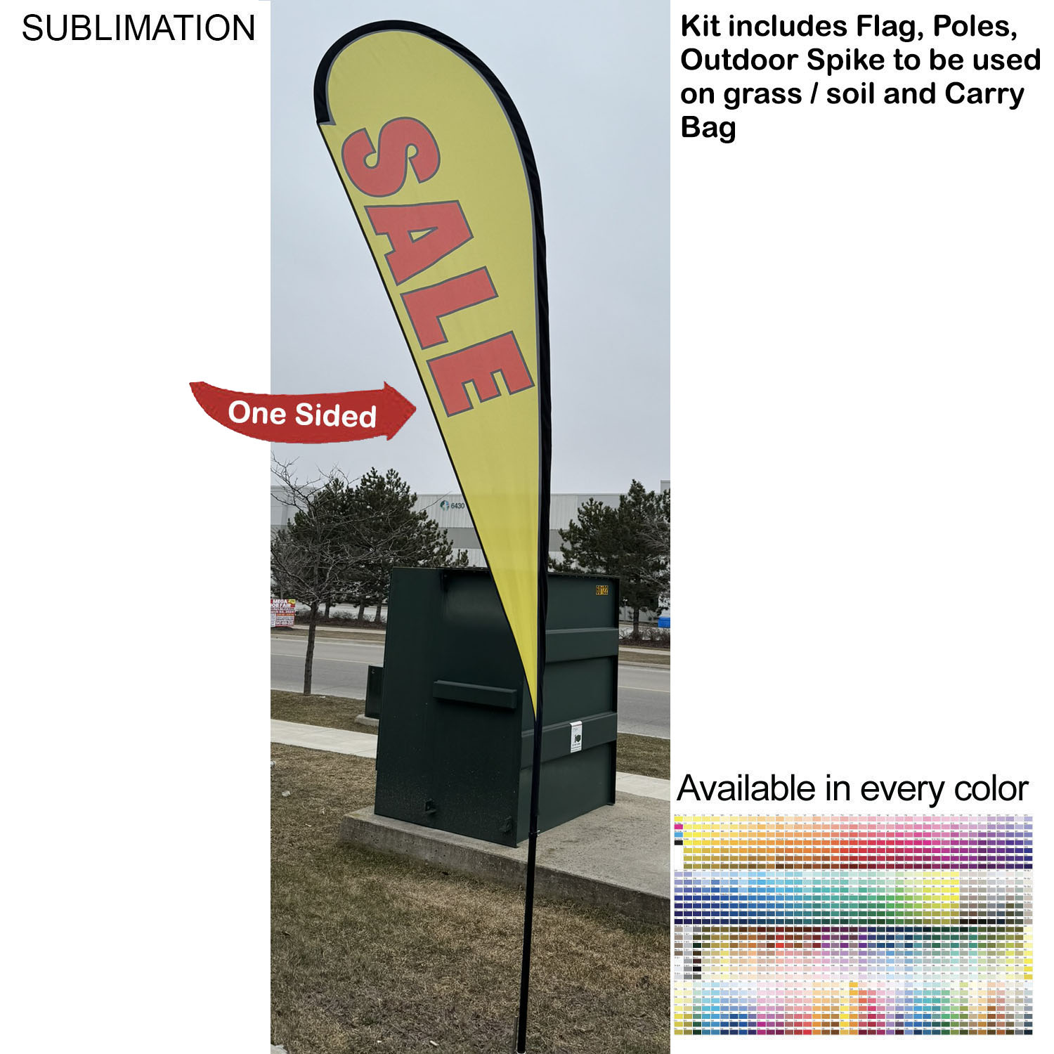 13.5' Large Tear Drop Flag Kit, Full Color Graphics One Side, Outdoor Spike base and Bag Included 5