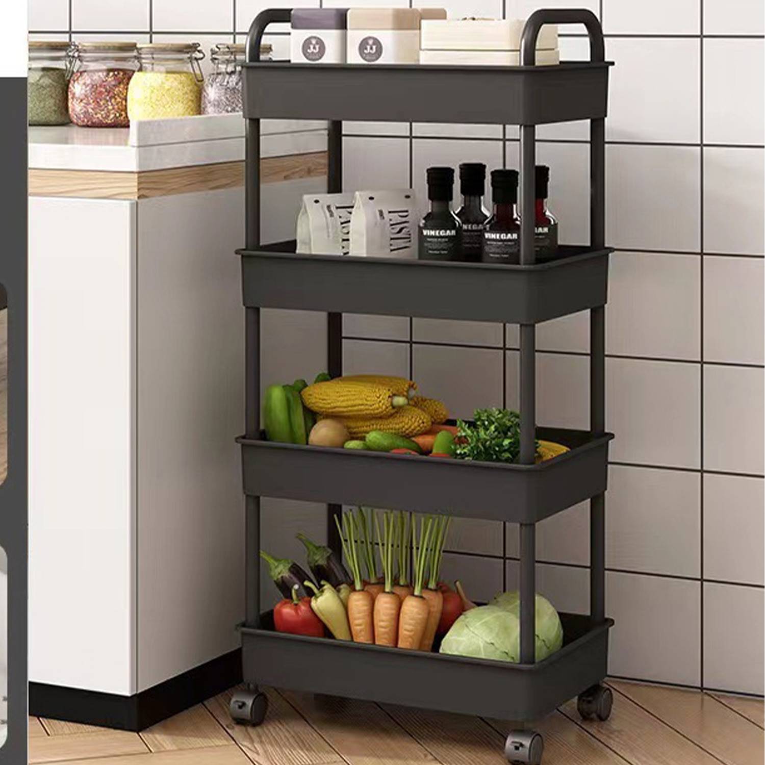 4-Tier Plastic Rolling Utility Cart W/ Handle 3