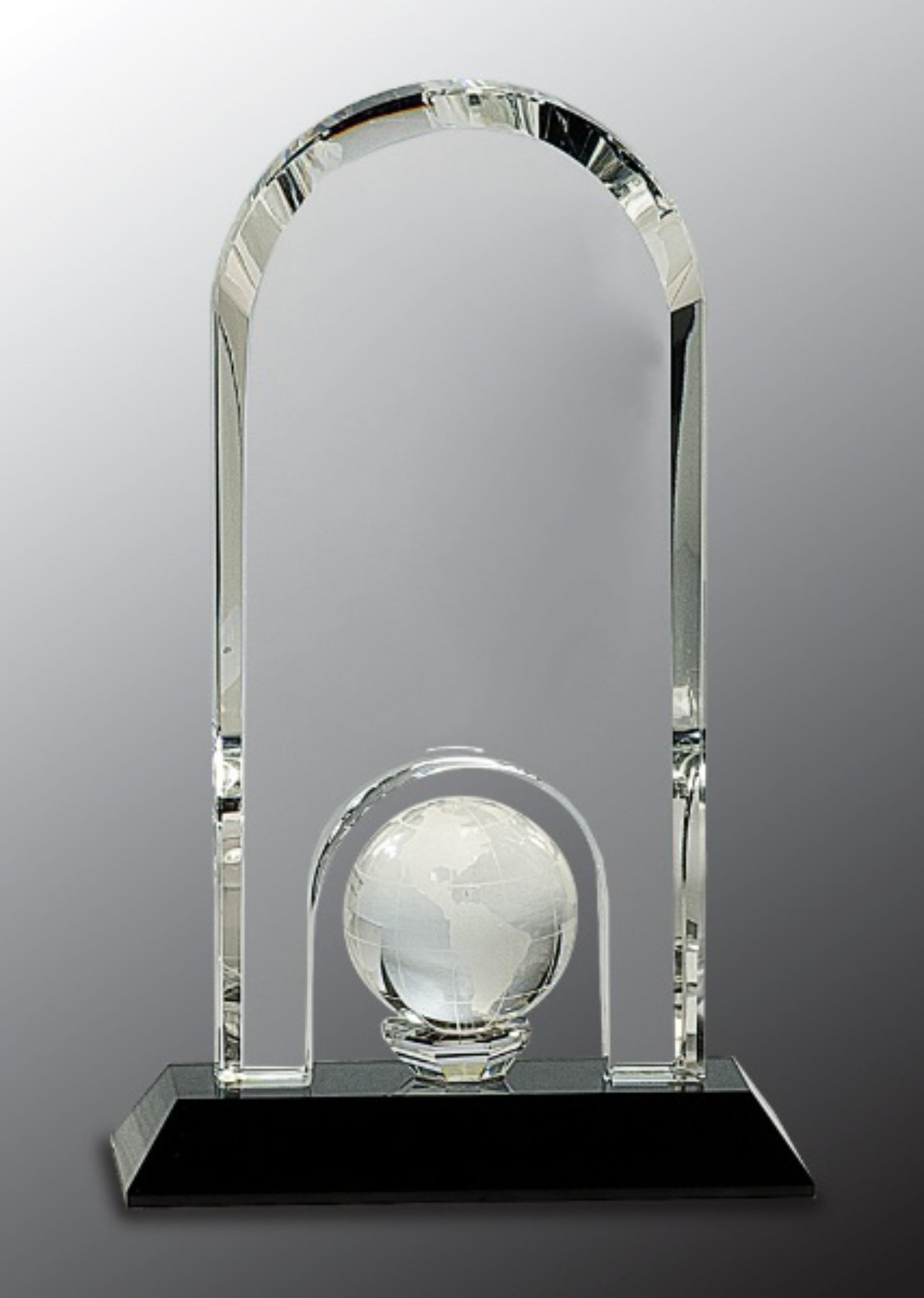8 3/4" Clear Crystal Dome with Inset Globe Award on Black Pedestal Base 3