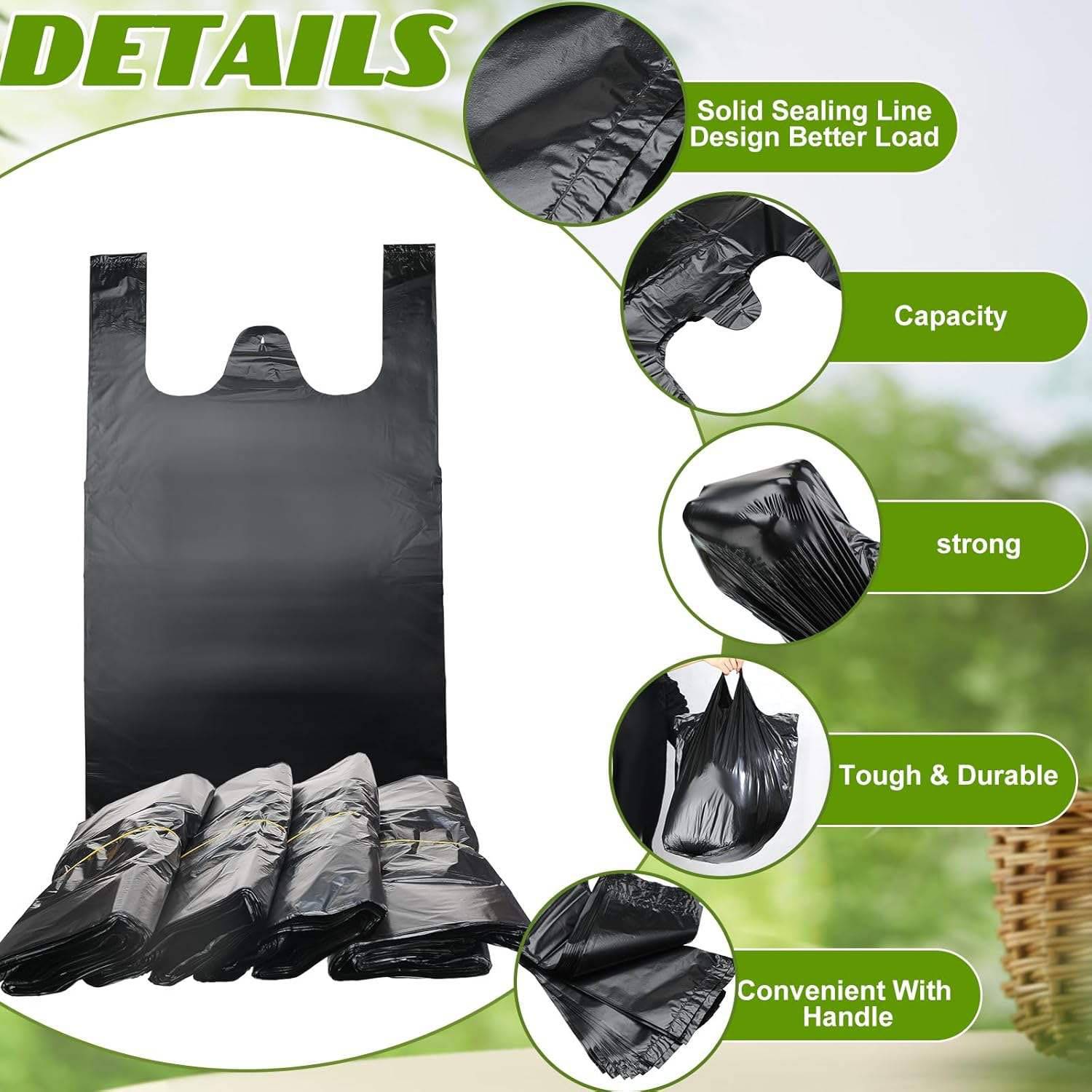 Large Capacity Black Garbage Bag w/ Handles 5