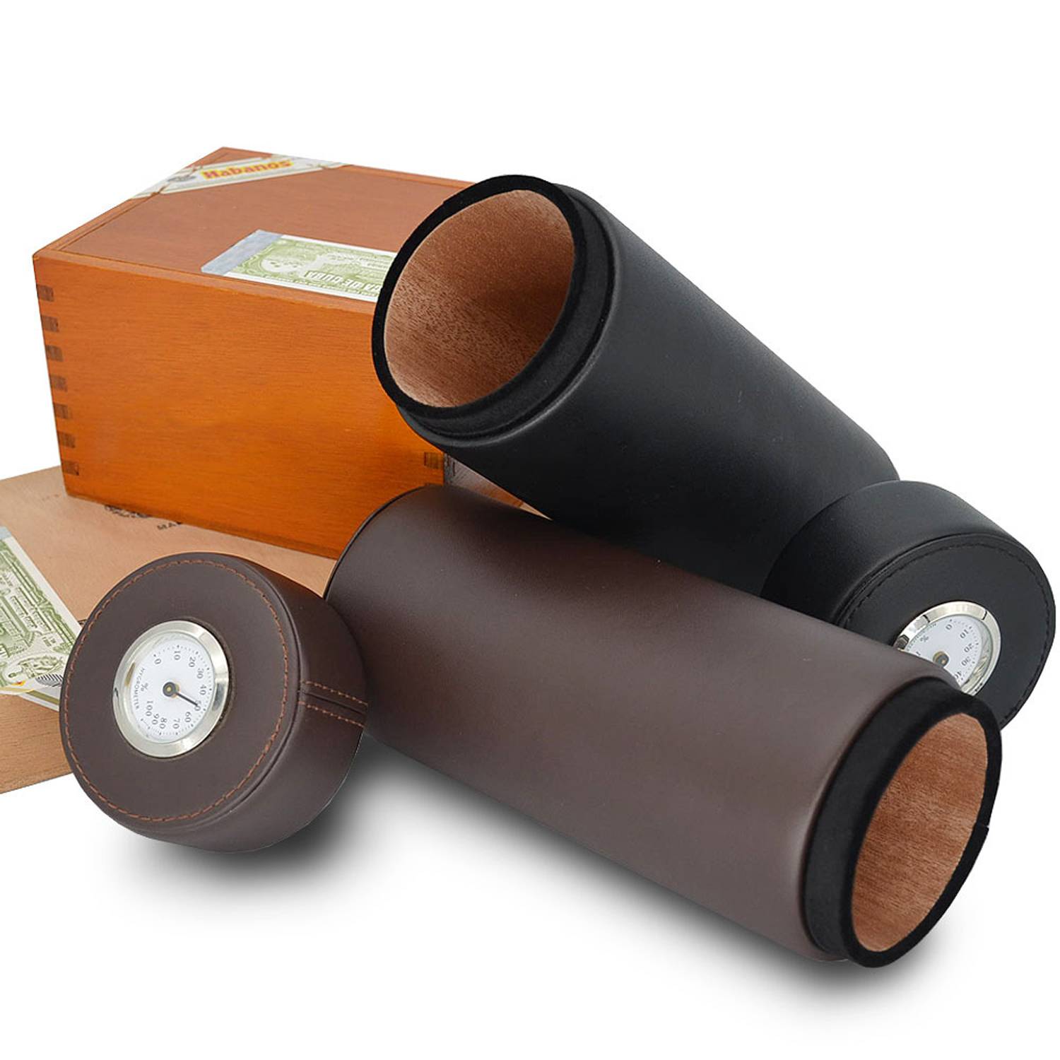 Genuine Leather Cigar Storage Case w/ Hygrometer 4