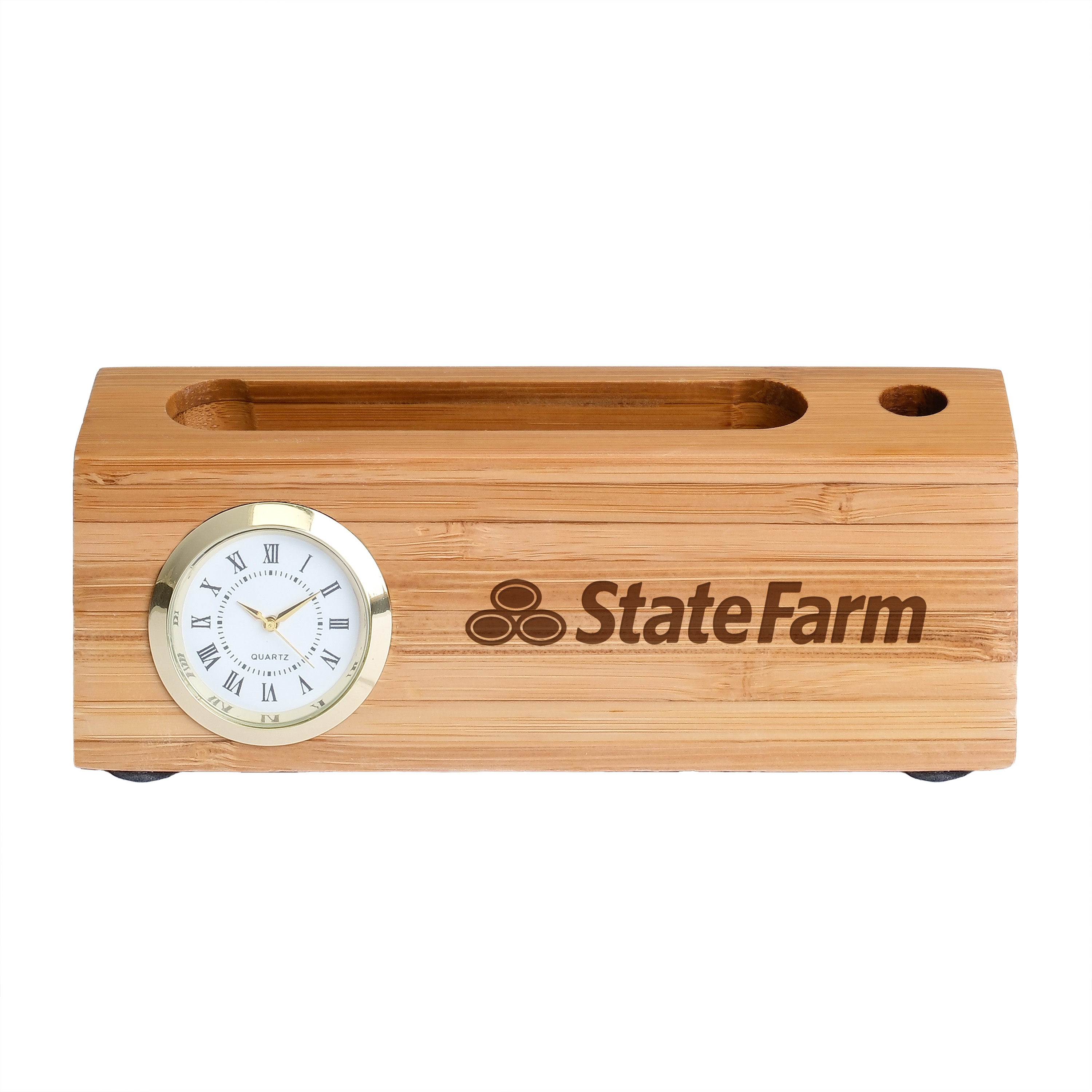 Bamboo Business Card & Pen Holder Clock 2