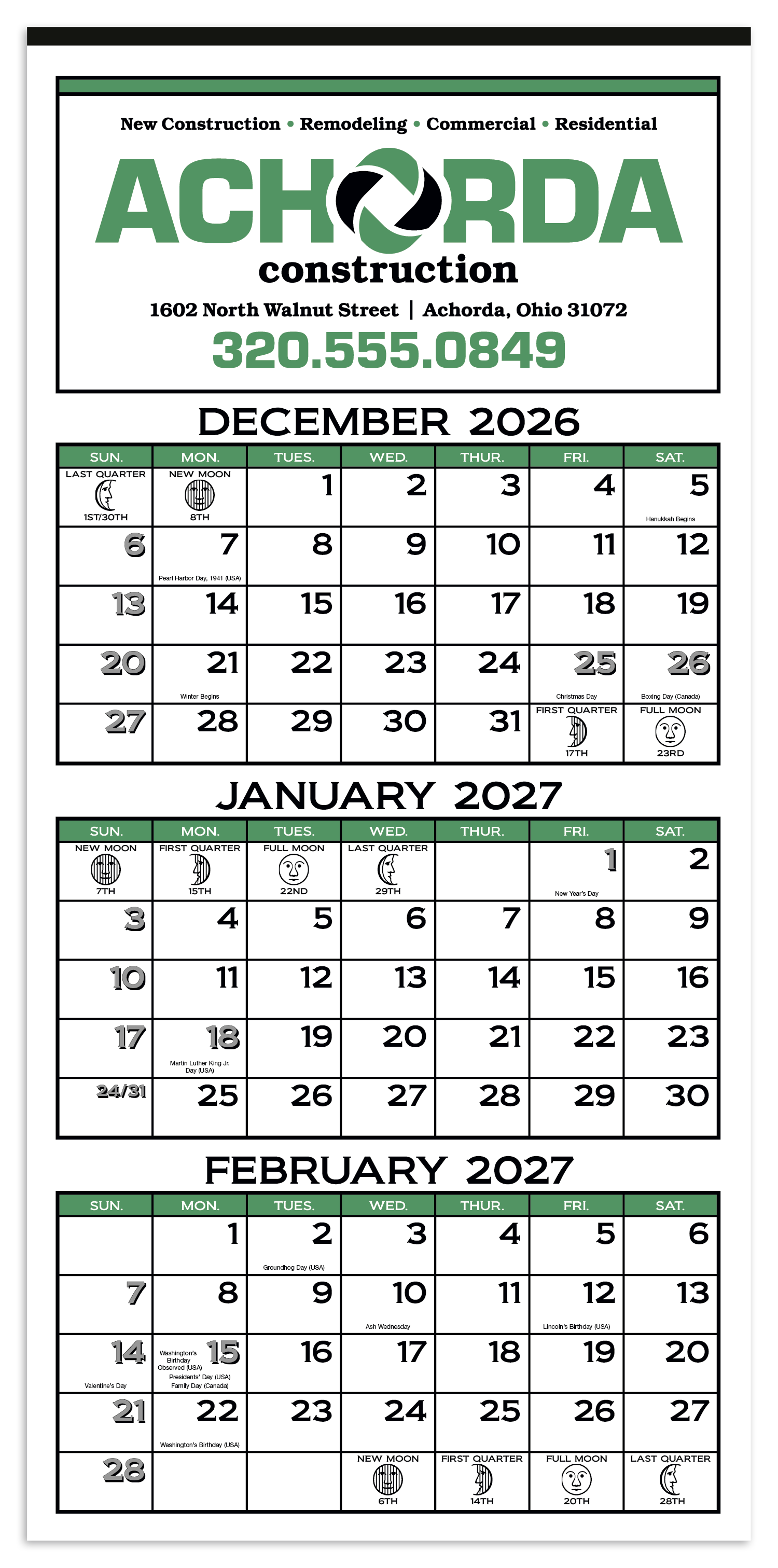 Skinner & Kennedy® 3-Month Display 12-Sheet Calendar 2