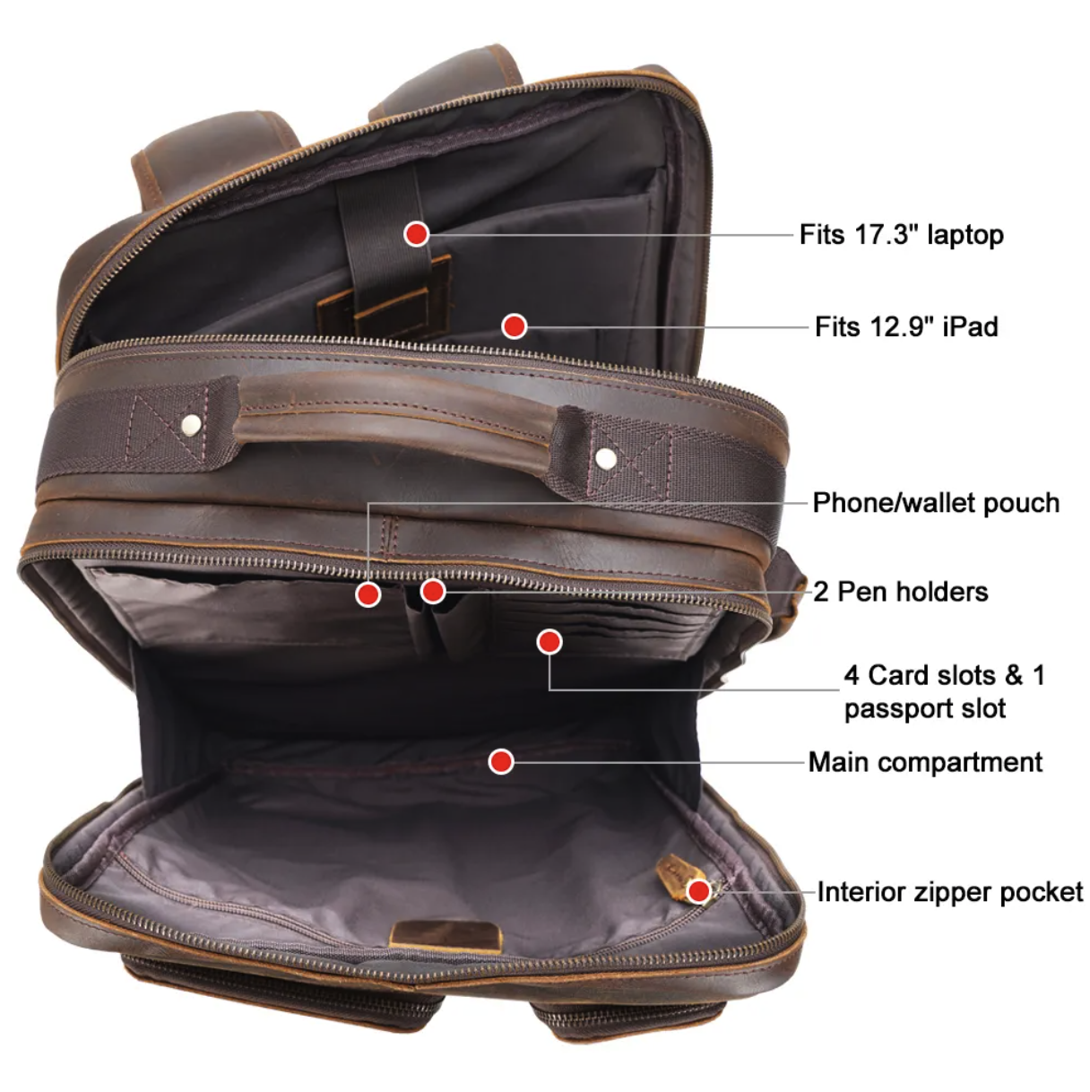 17.3 Inch Full Grain Leather Backpack for Men 4