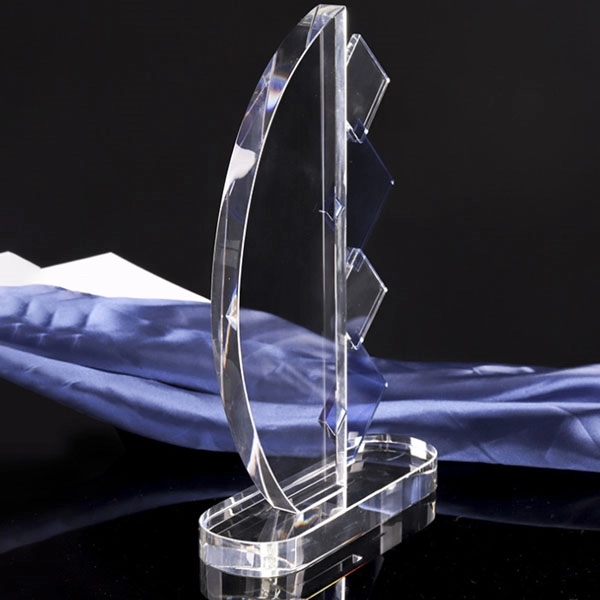 Sail-shaped Blue Clear Crystal Glass Trophy 5