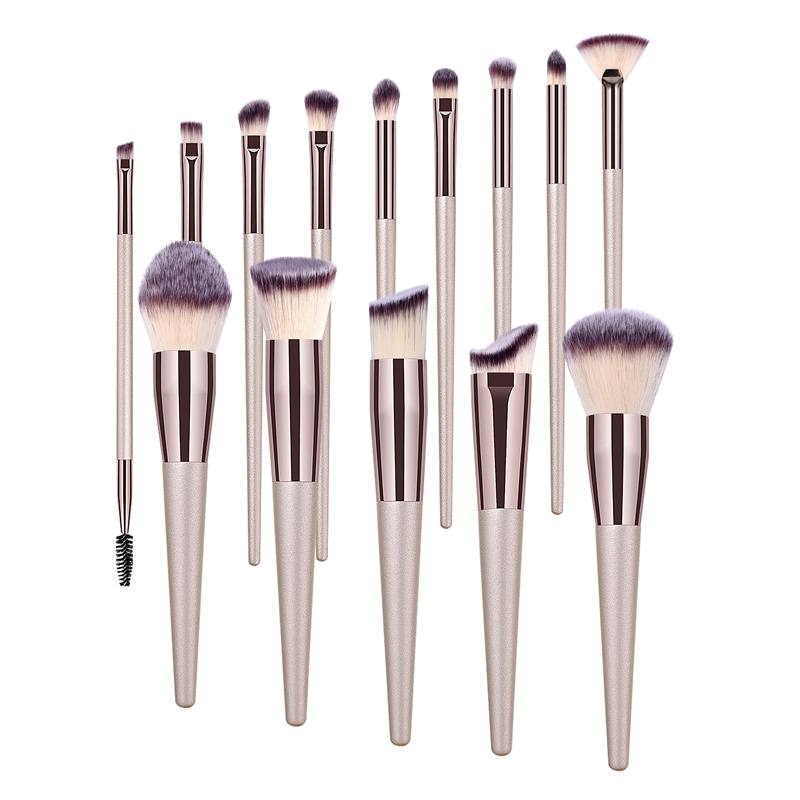 Champagne 14Pcs Premium Powder Concealers Eye shadows Blush Makeup Brushes Set 6