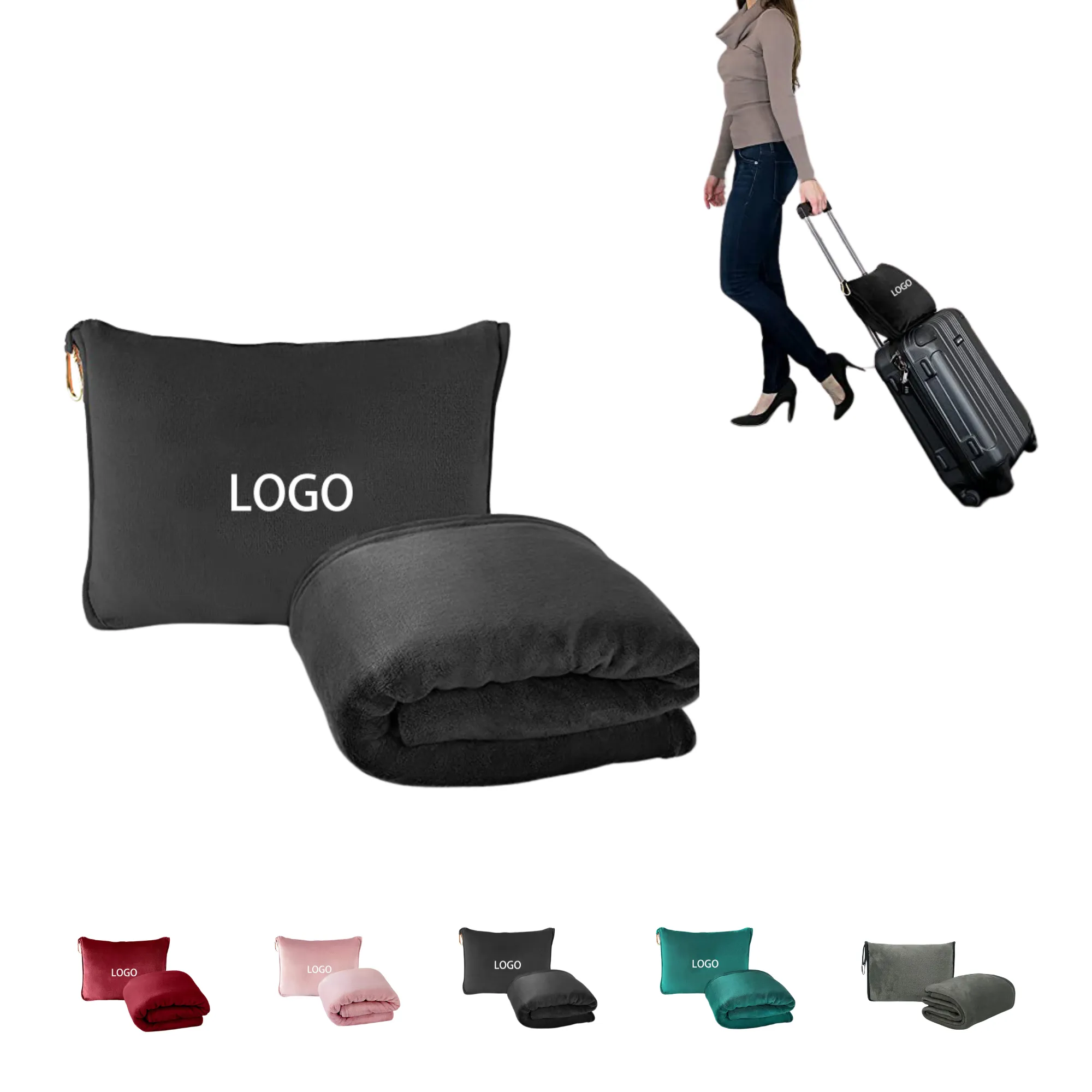 MOQ 20 Pieces Travel Storage Double-Sided Fleece Blanket 2